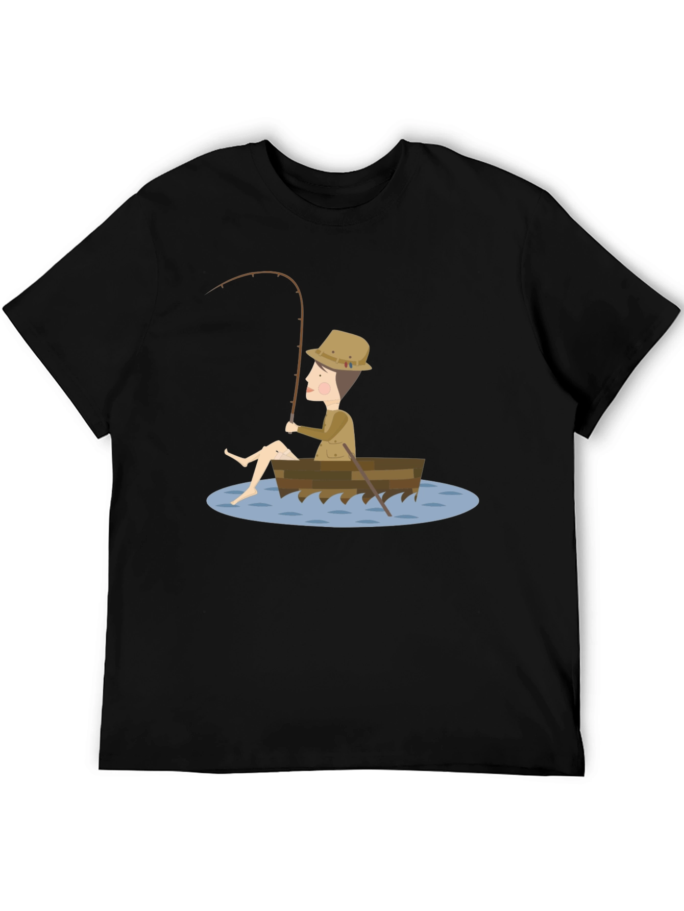 Black Fishing Cartoon Graphic Tee Shirt view 5