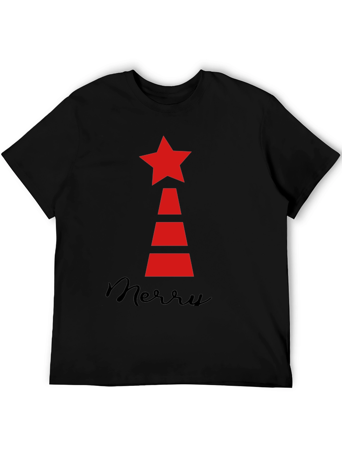 Black Festive Holiday Star Tree T-Shirt view 5