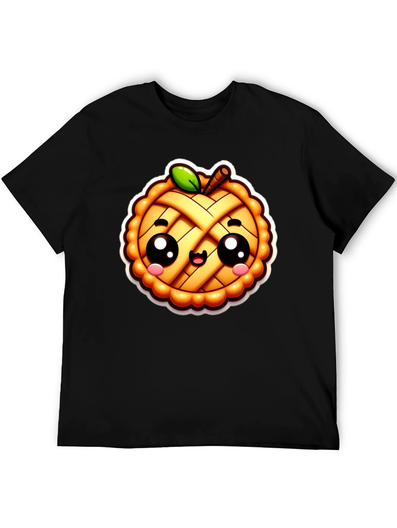 Black Cute Apple Pie Cartoon Black T-Shirt view 5
