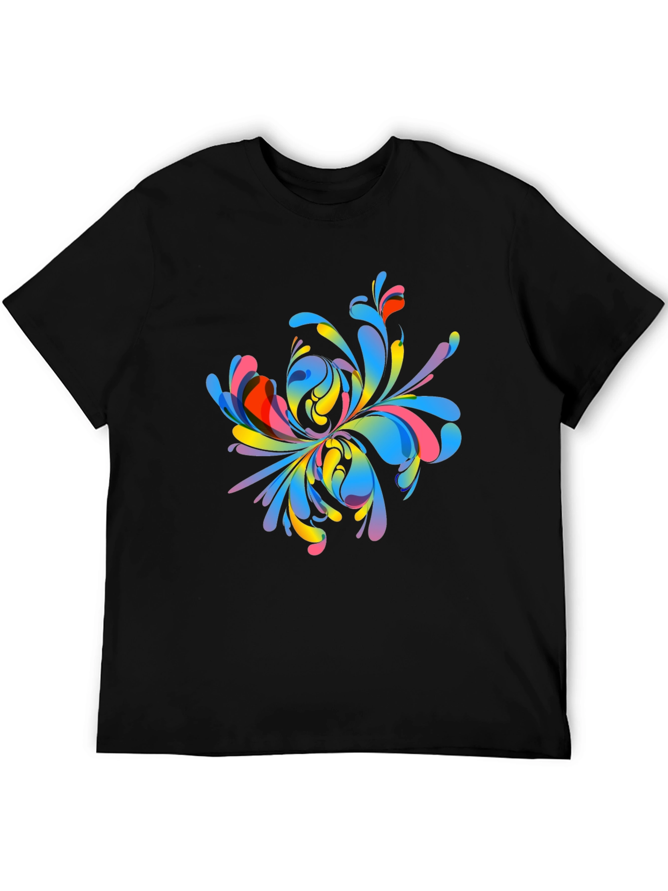 Black Colorful Abstract Floral Graphic Print T-Shirt view 5