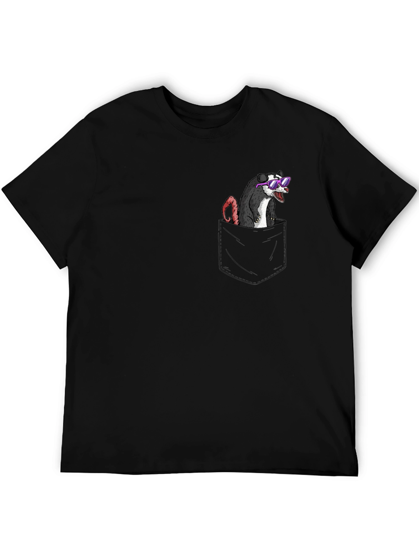 Black Cool Opossum Pocket T-Shirt - Funny Animal Graphic Tee view 5