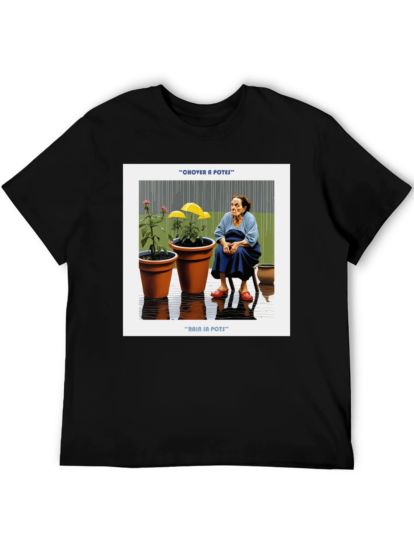 Black Rain in Pots Graphic T-Shirt view 5