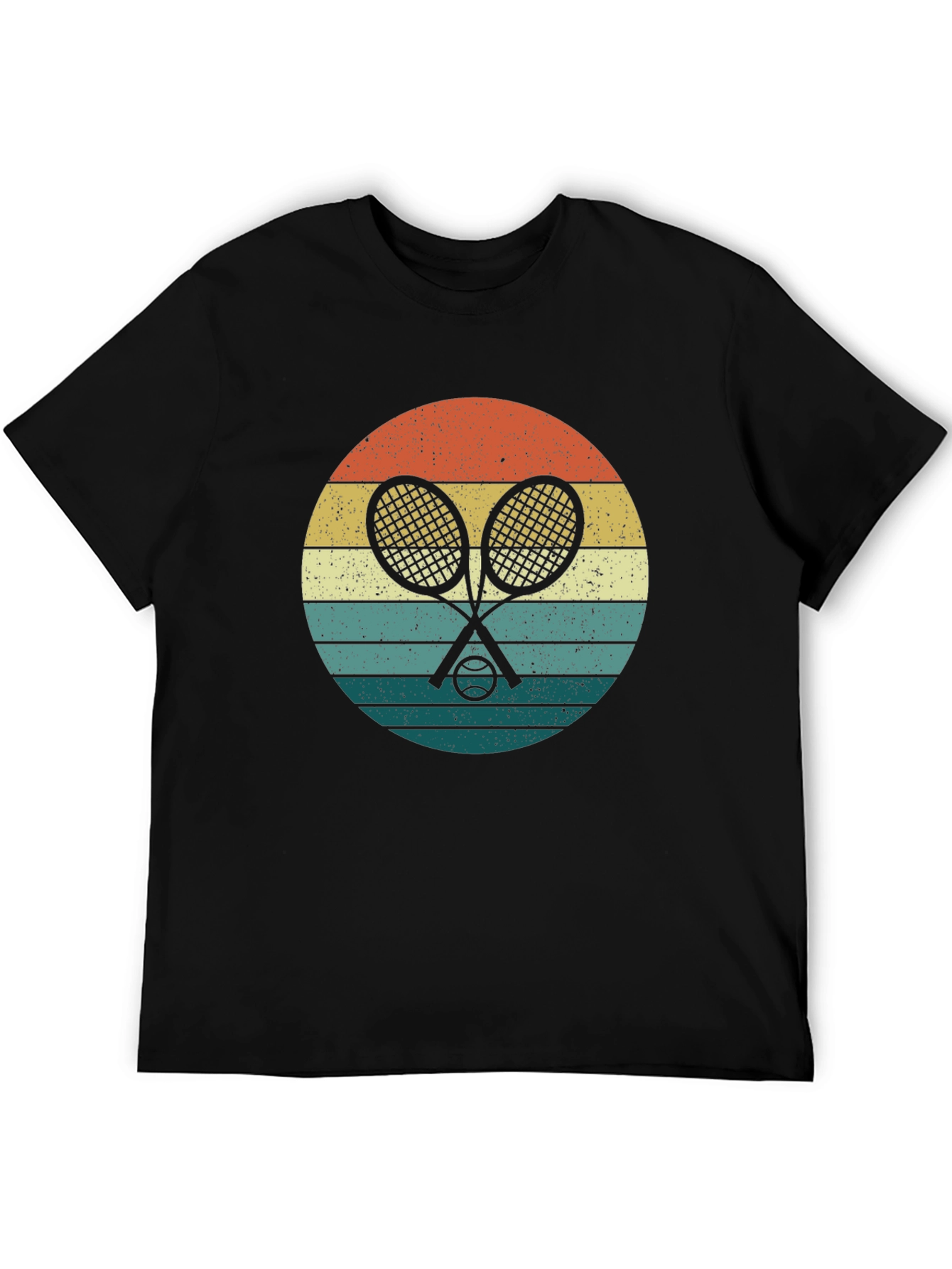 Black Retro Tennis Rackets & Ball Graphic T-Shirt view 5