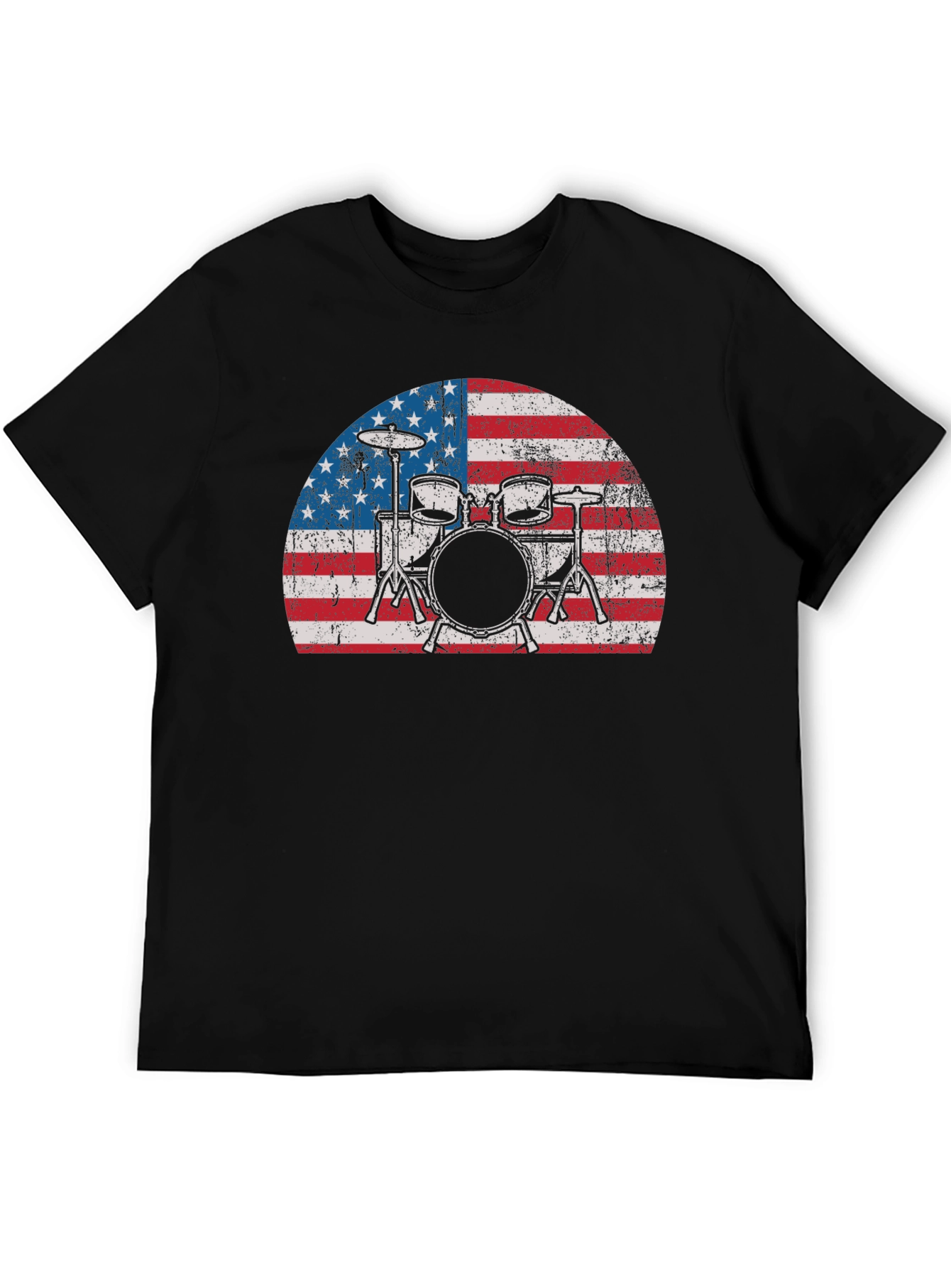 Black American Flag Drum Set T-Shirt view 5