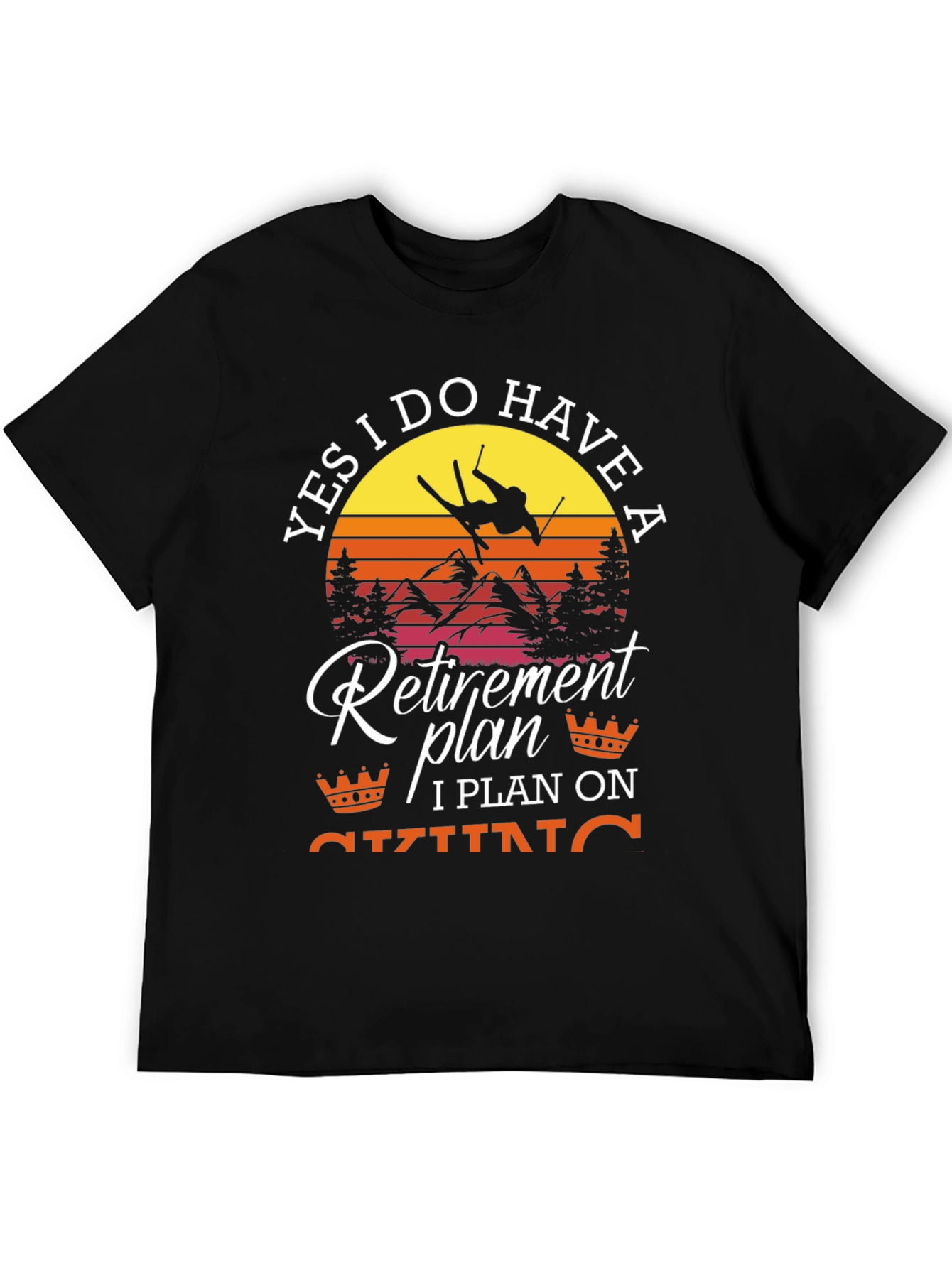 Black Retirement Plan Skiing T-Shirt view 5