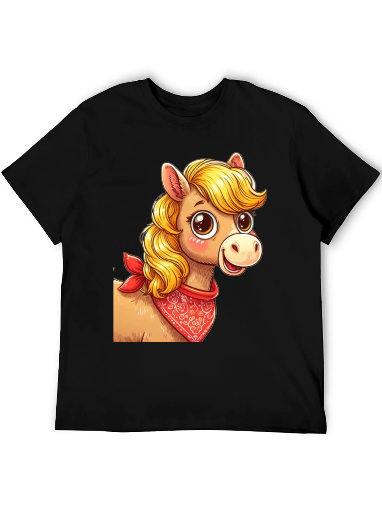 Black Cartoon Horse Bandana Graphic T-Shirt view 5