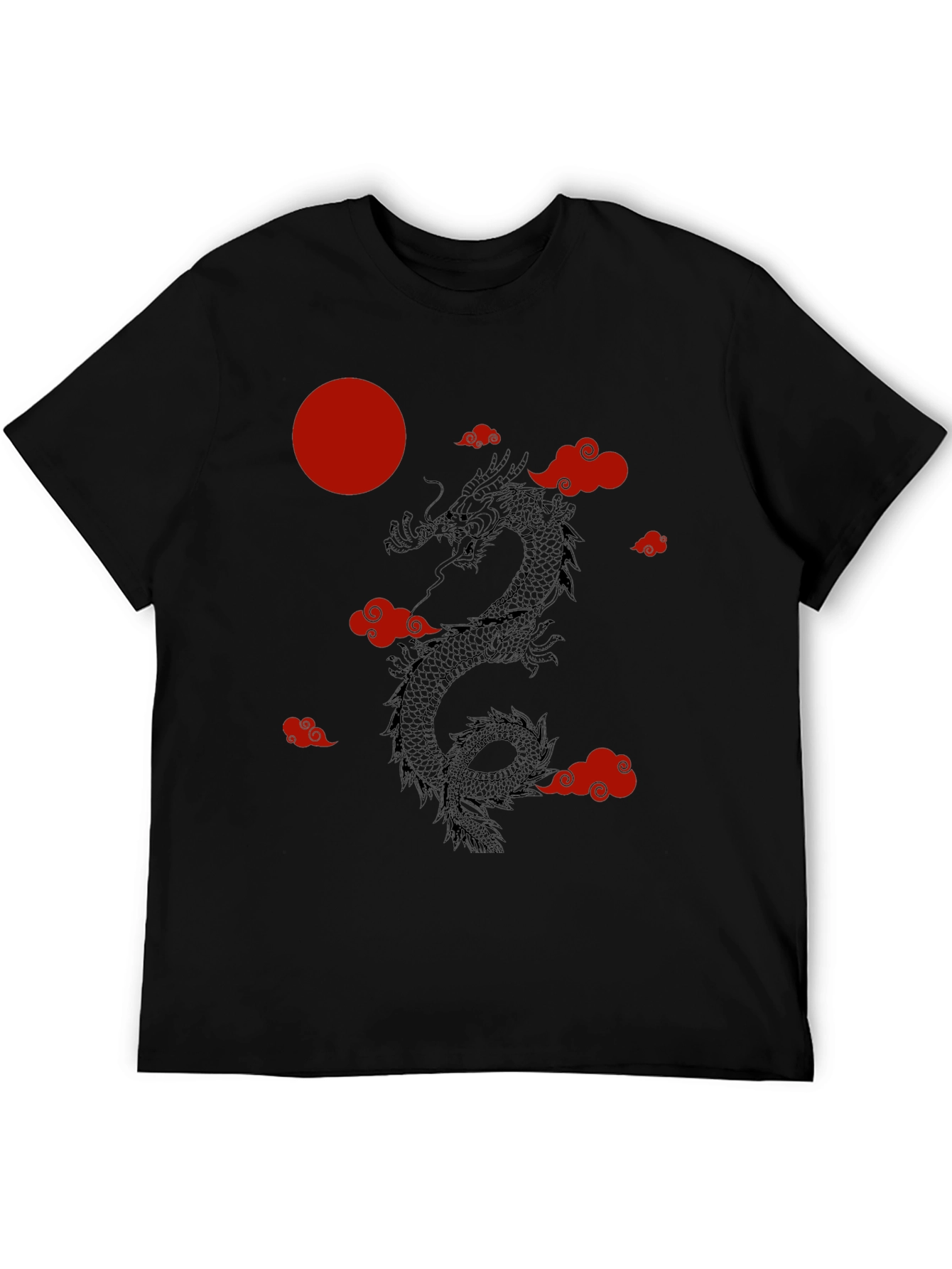 Black Dragon & Clouds Graphic Tee - Red Moon - Black Shirt view 5