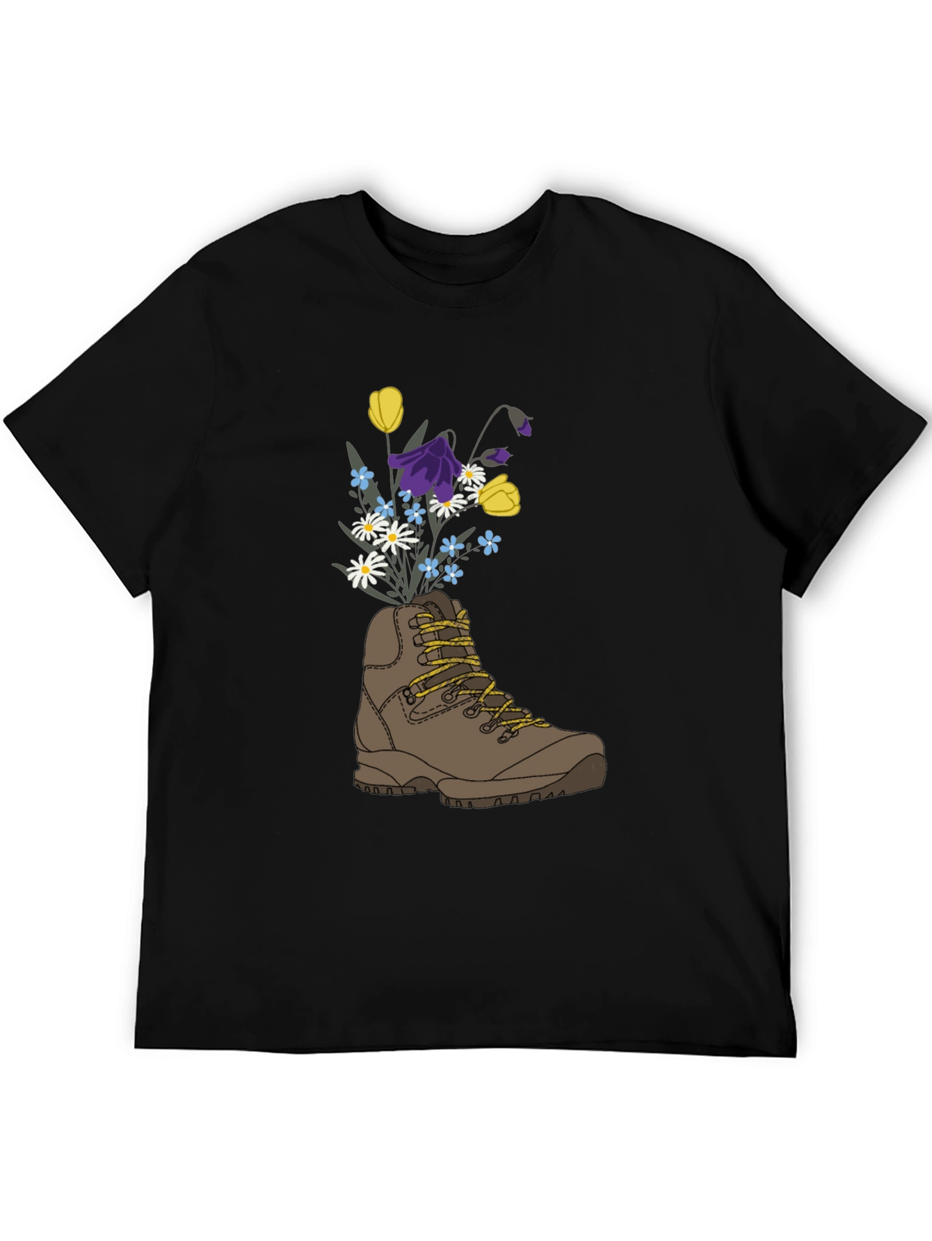 Black Floral Hiking Boot Graphic T-Shirt view 5