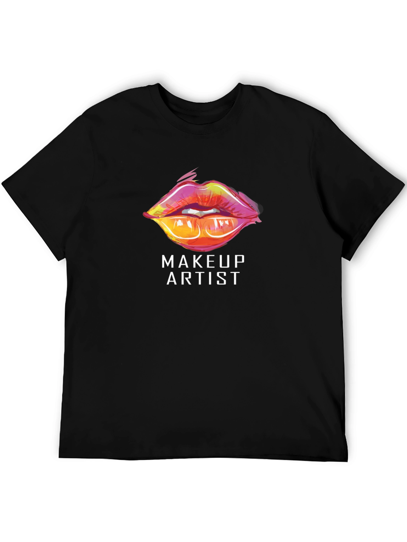 Black Makeup Artist Lips Graphic Tee - Stylish Crew Neck T-Shirt view 5