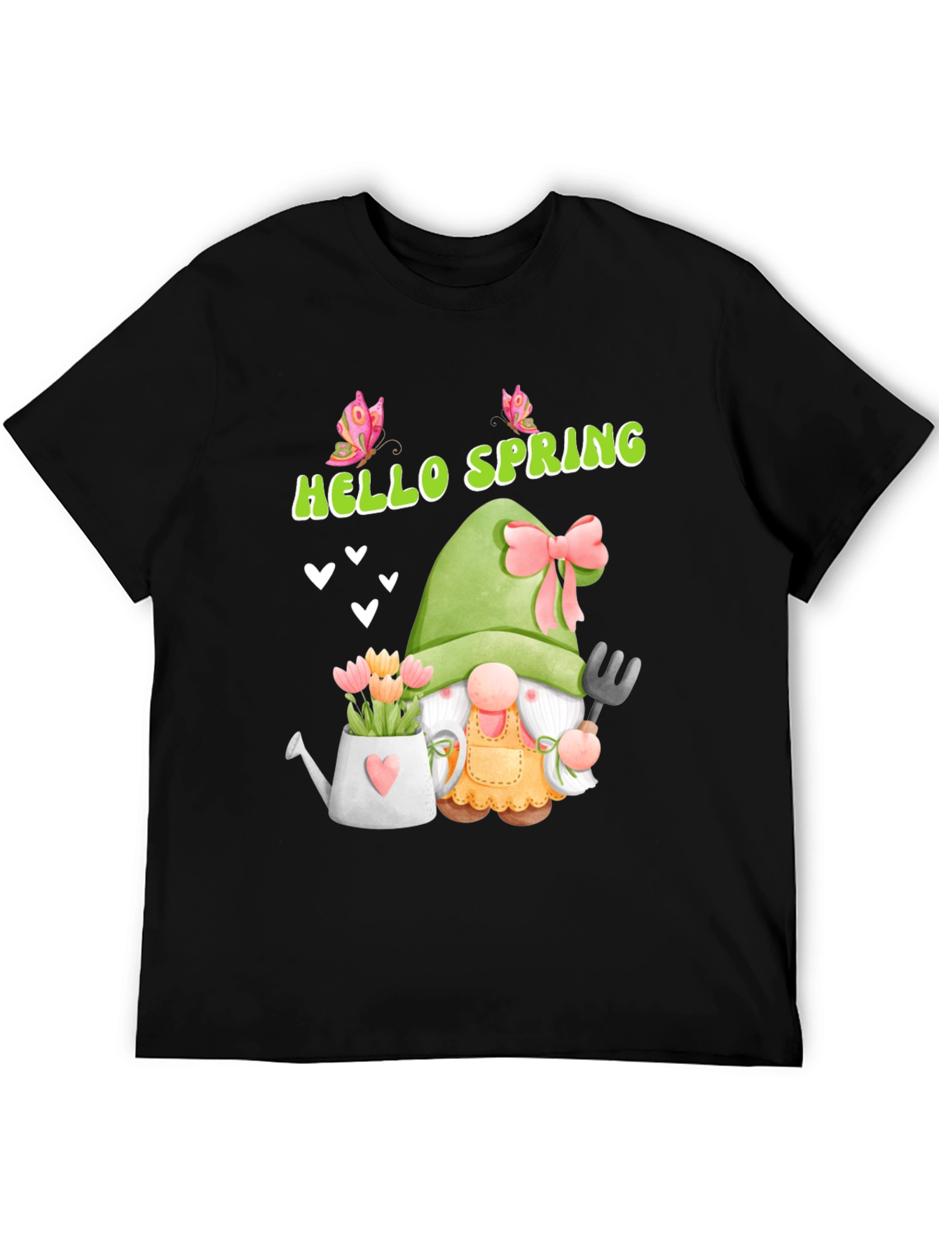 Black Hello Spring Garden Gnome T-Shirt view 5