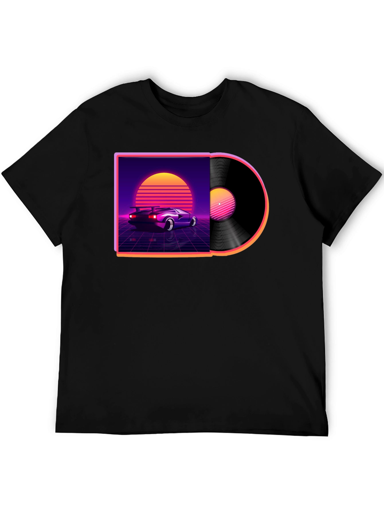 Black Retro Wave Vinyl T-Shirt - Classic Car Design view 5