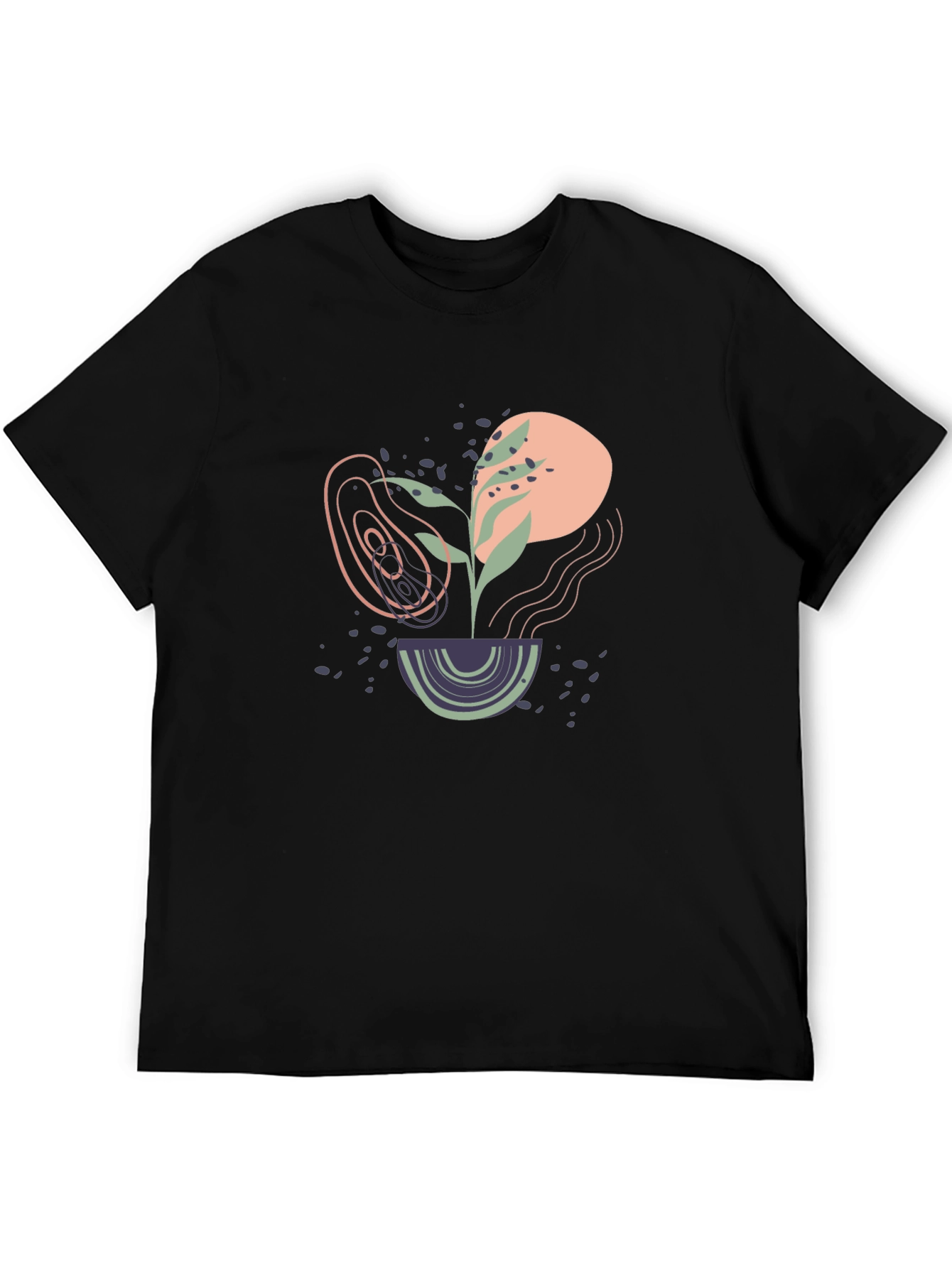 Black Abstract Plant Graphic Black Tee view 5