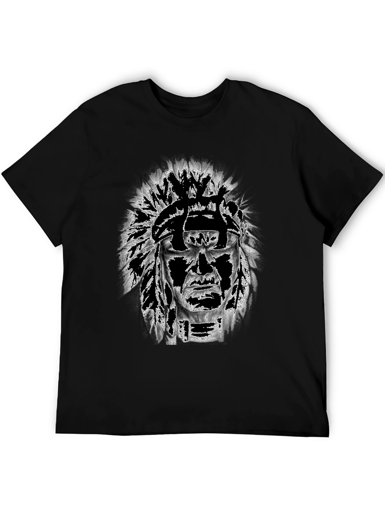 Black Graphic Tee: Native American Headdress Design view 5