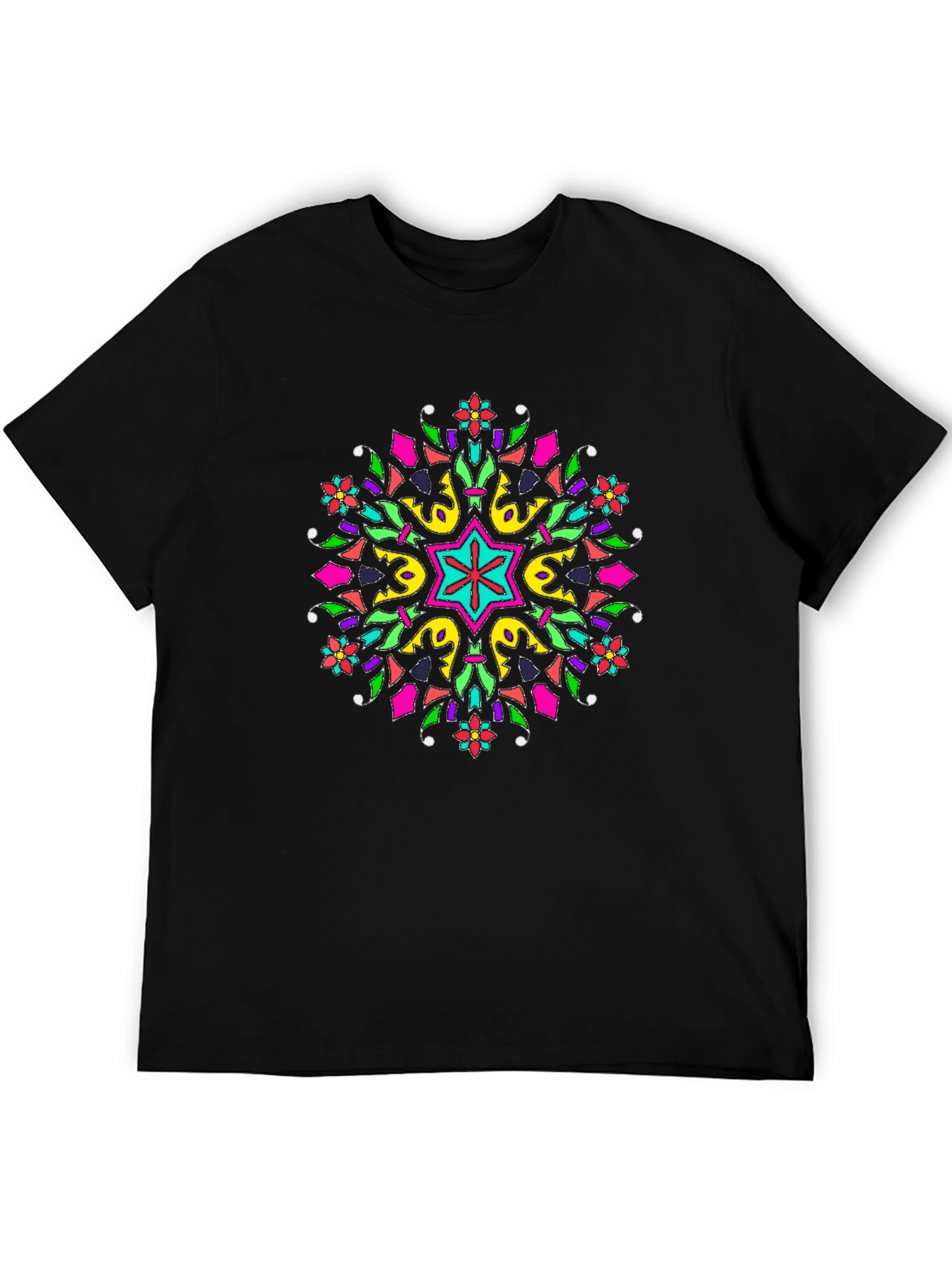 Black Vibrant Mandala Graphic Print Black T-Shirt view 5