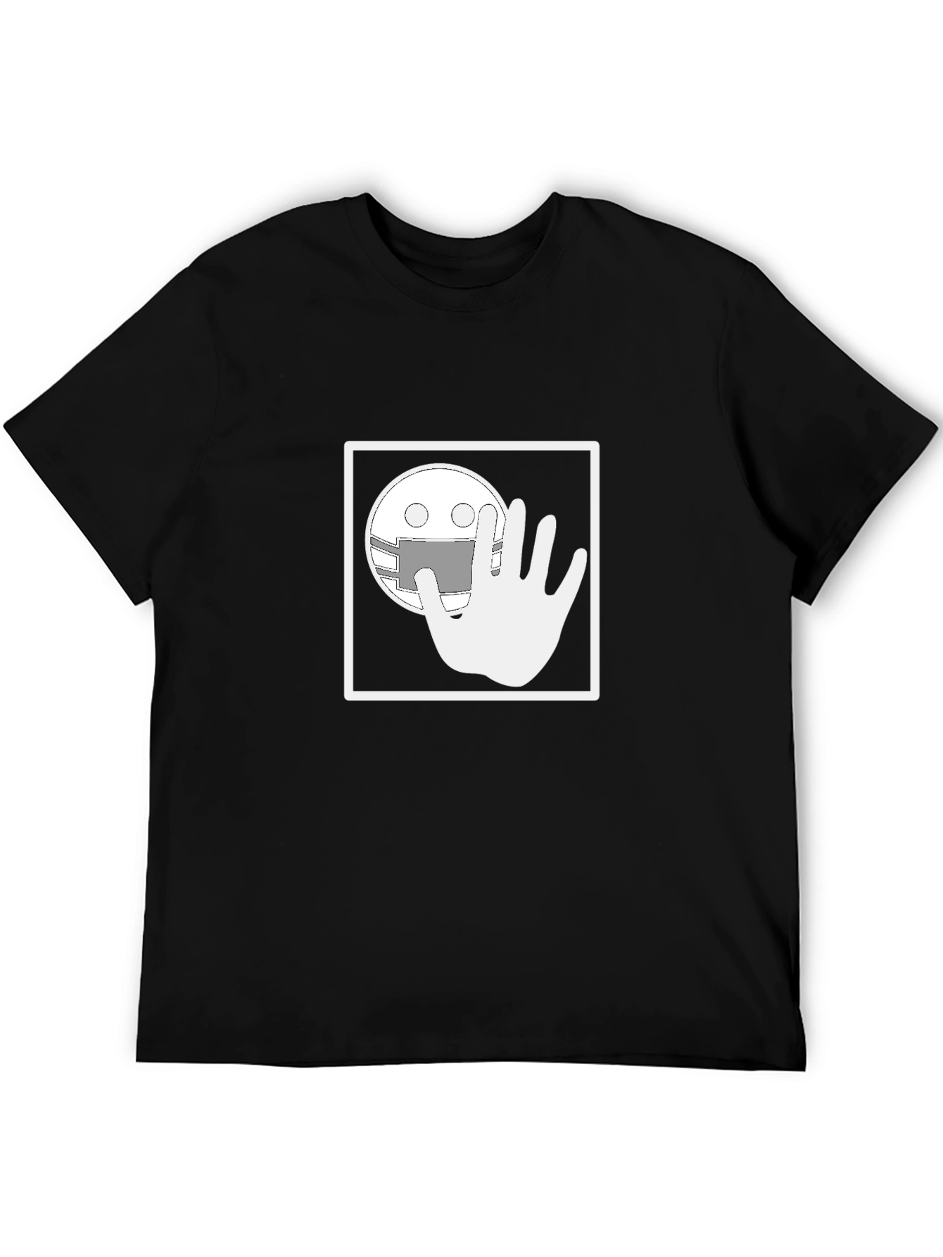 Black Black Graphic T-Shirt - Masked Smiley with Hand view 5