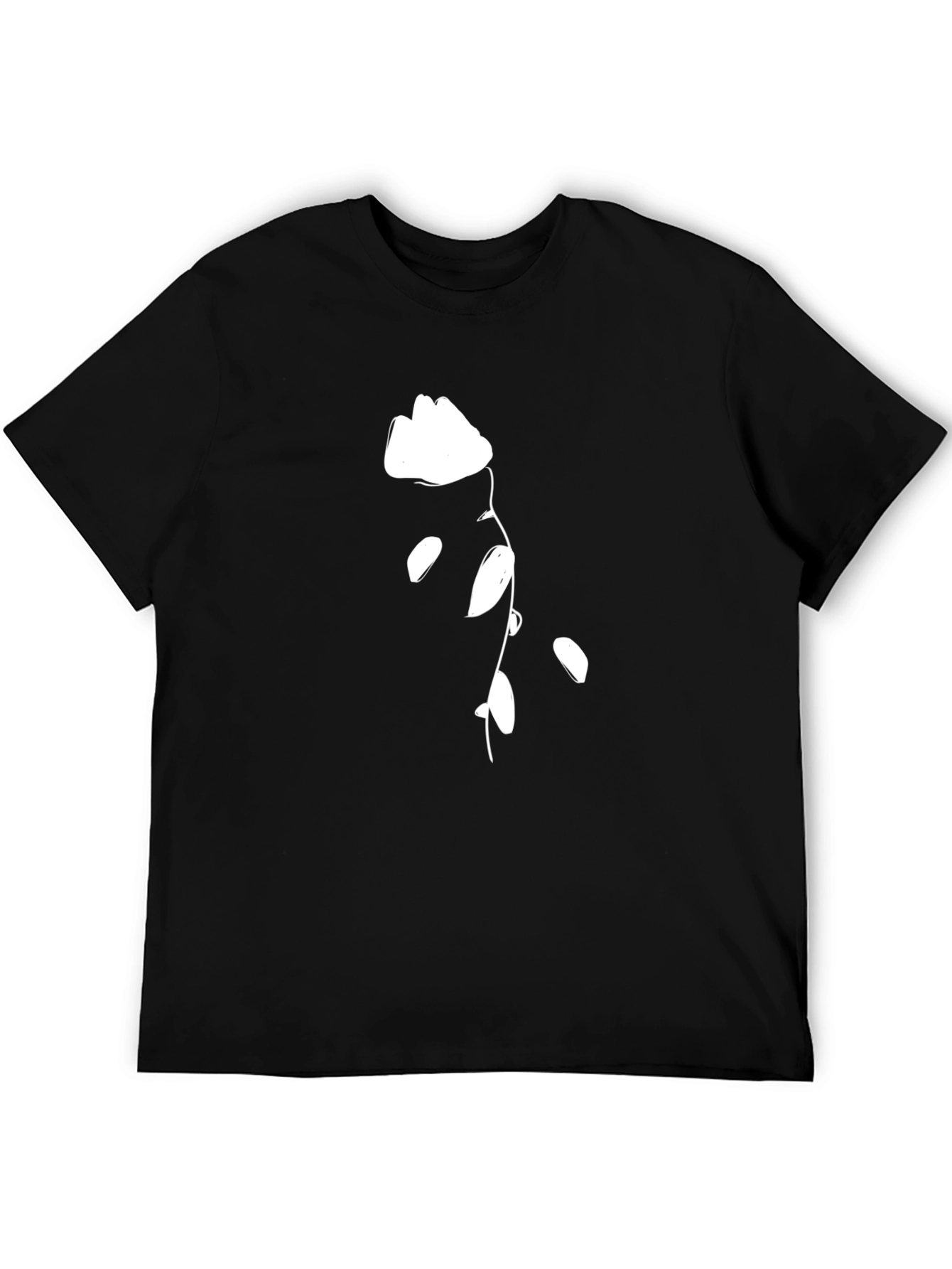 Black Black T-Shirt with White Flower Design view 5