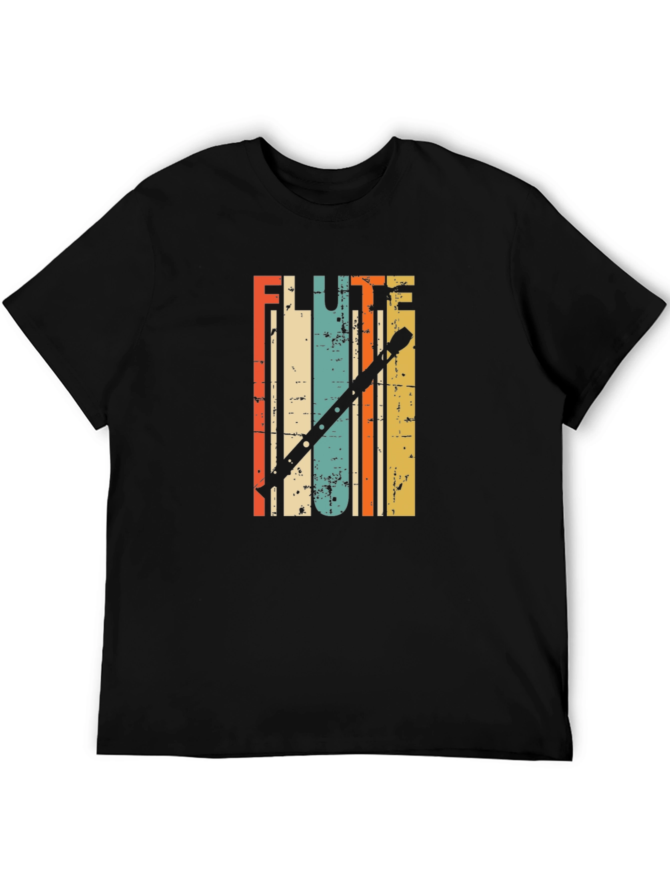 Black Retro Flute Player T-Shirt - Vintage Style Tee view 5