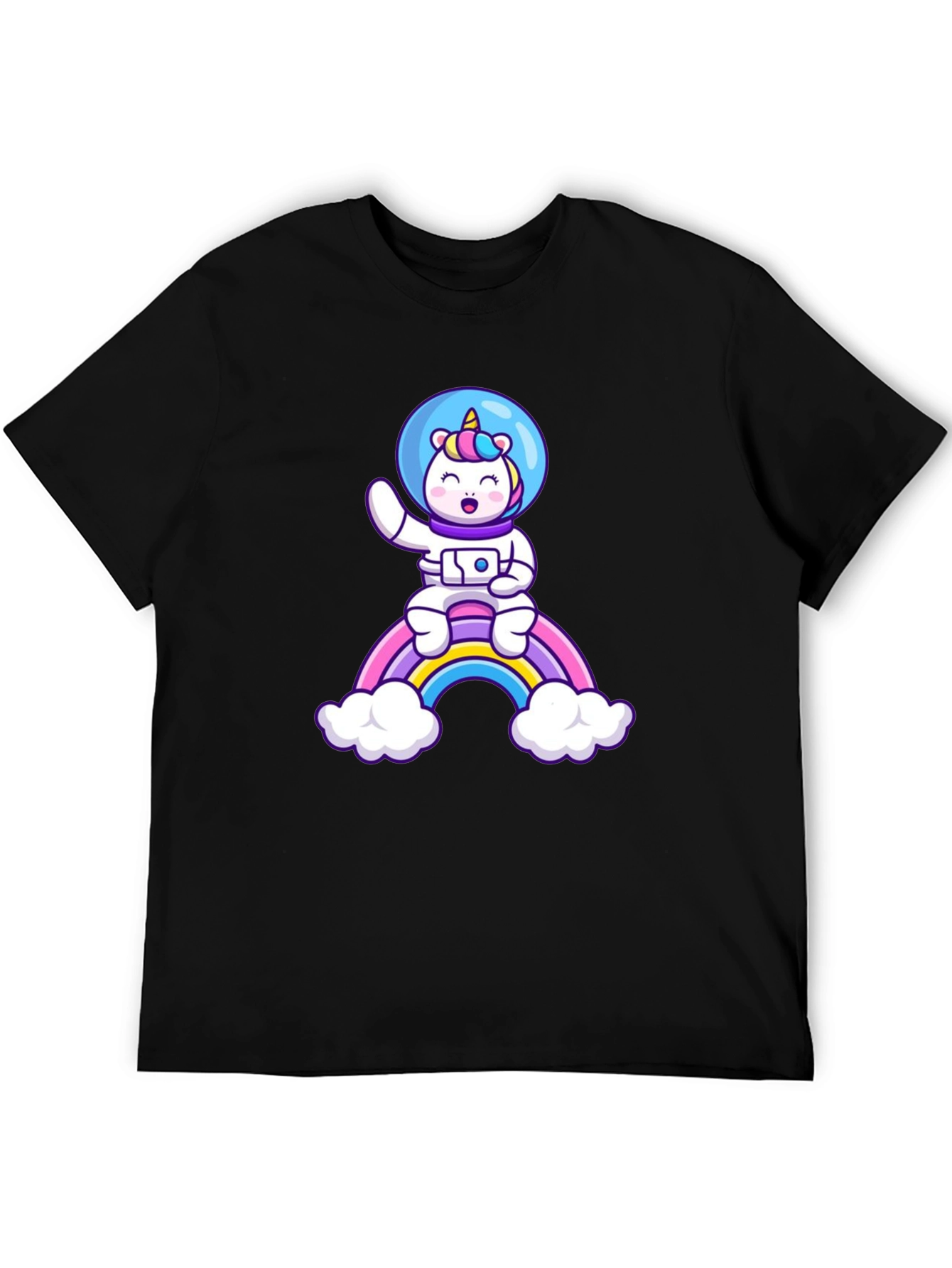 Black Unicorn Astronaut Rainbow T-Shirt view 5