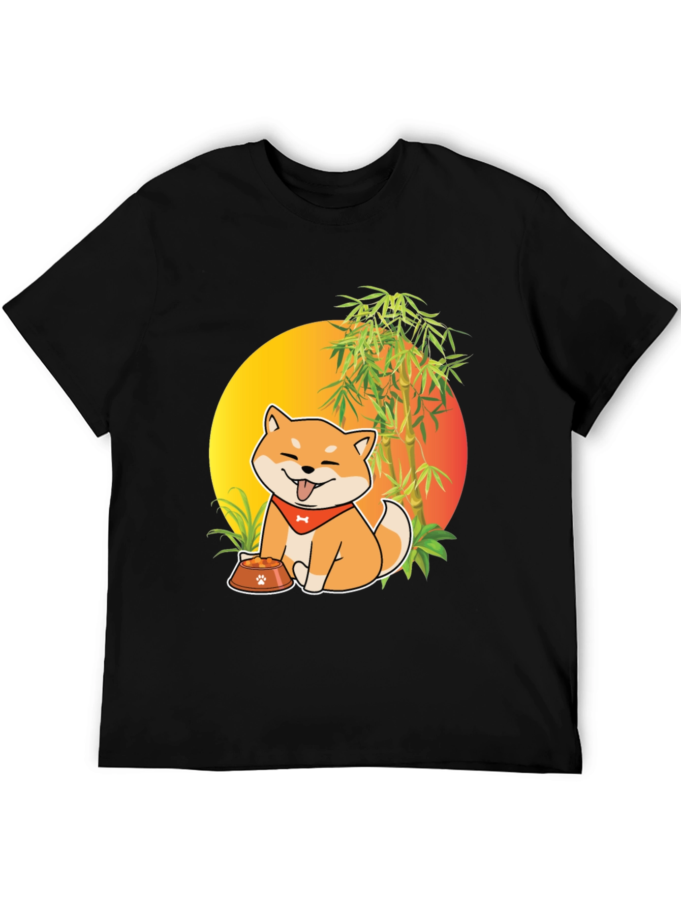 Black Shiba Inu Dog Cartoon Graphic T-Shirt view 5