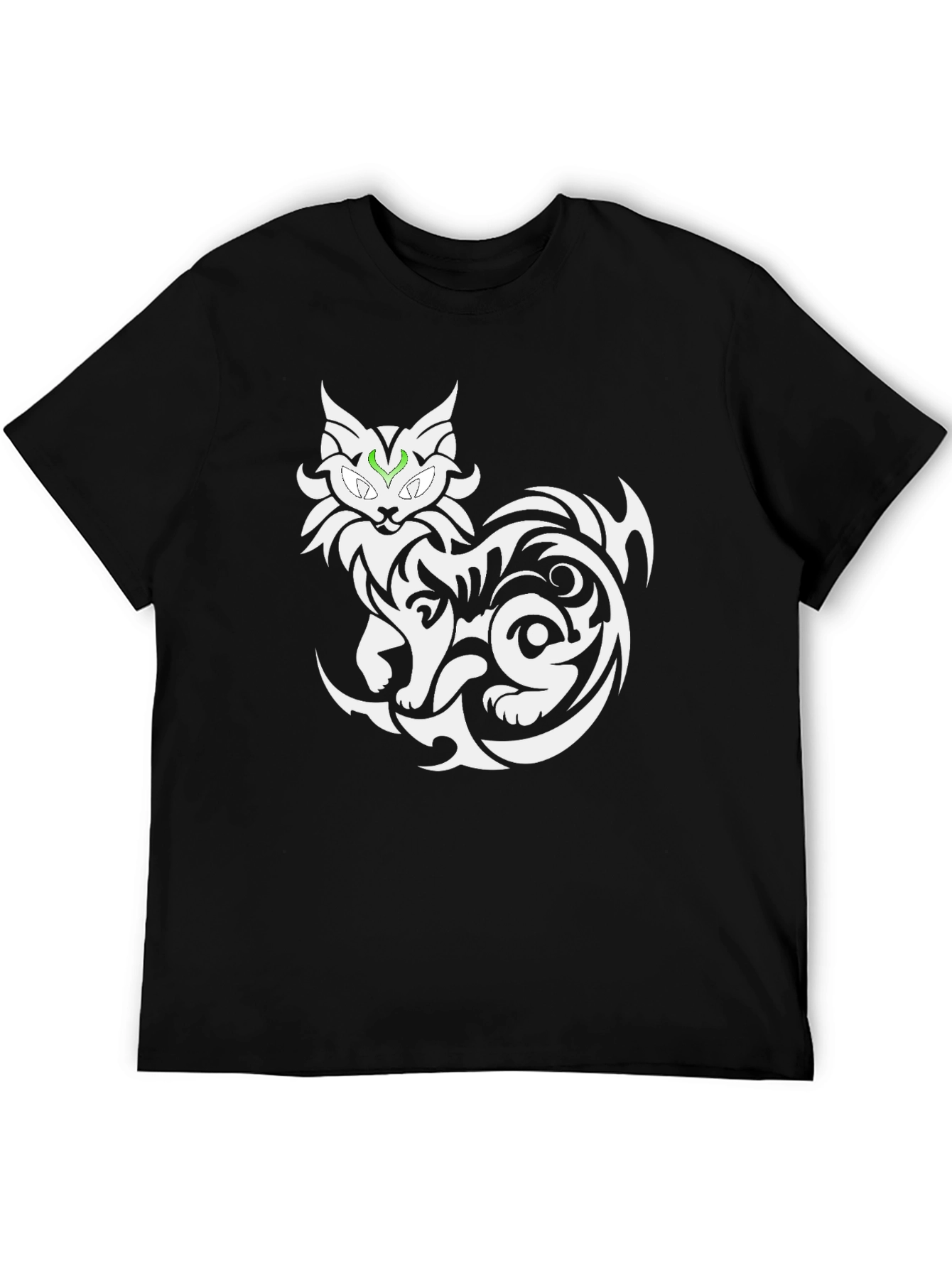 Black Tribal Cat Graphic Tee - Black Cotton T-Shirt view 5