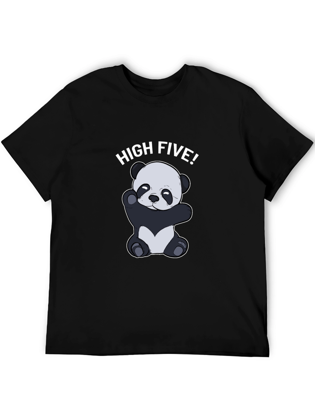 Black Panda High Five Graphic Tee - Black Cotton T-Shirt view 5