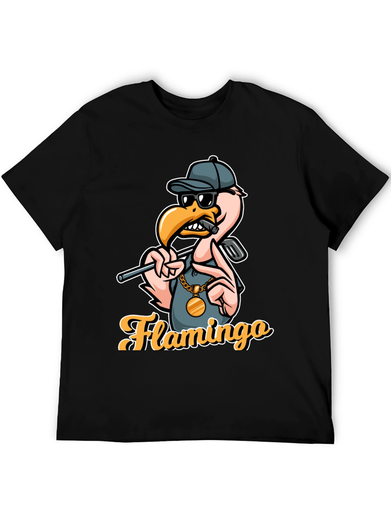 Black Cool Flamingo Golf T-Shirt view 5