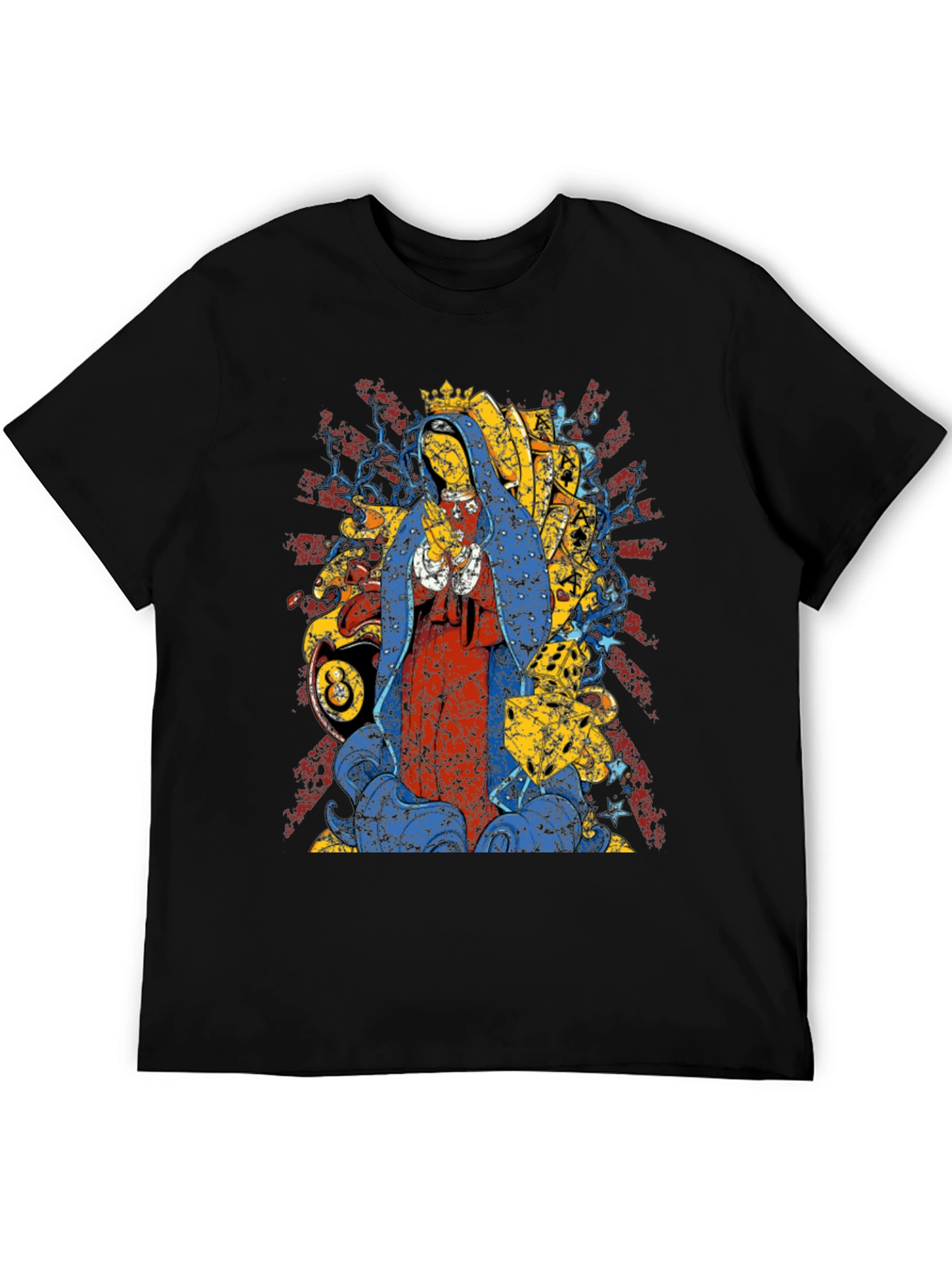 Black Graphic Tee - Virgin Mary & 8 Ball Design view 5