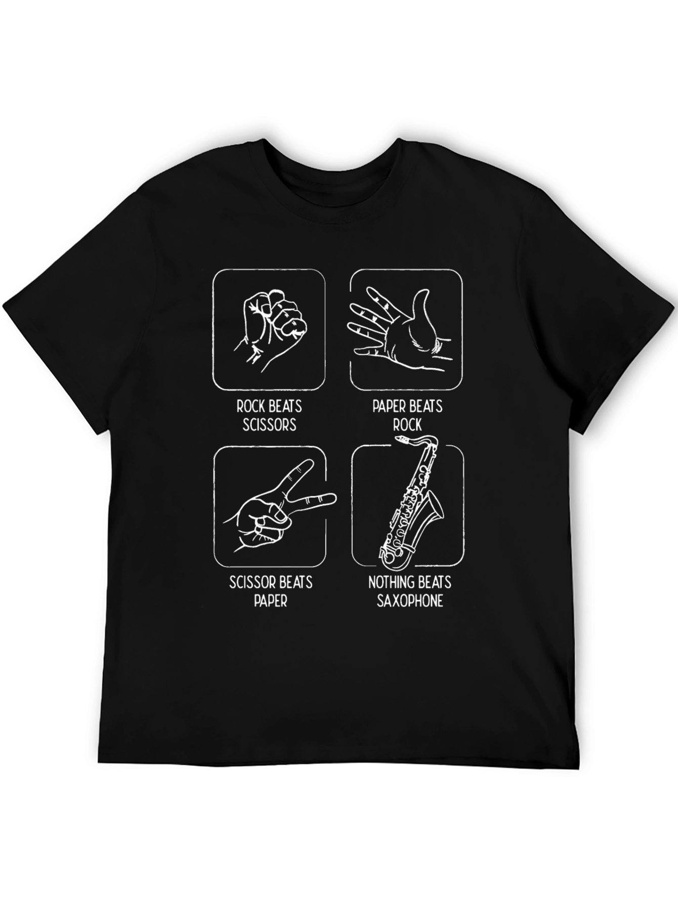 Black Rock Paper Scissors Saxophone T-Shirt view 5