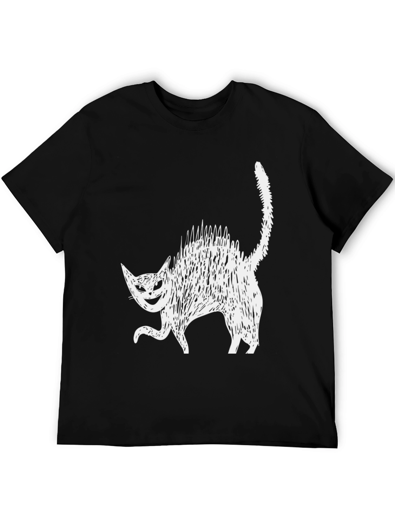 Black Creepy Cat Graphic Tee - Black Cotton Blend view 5