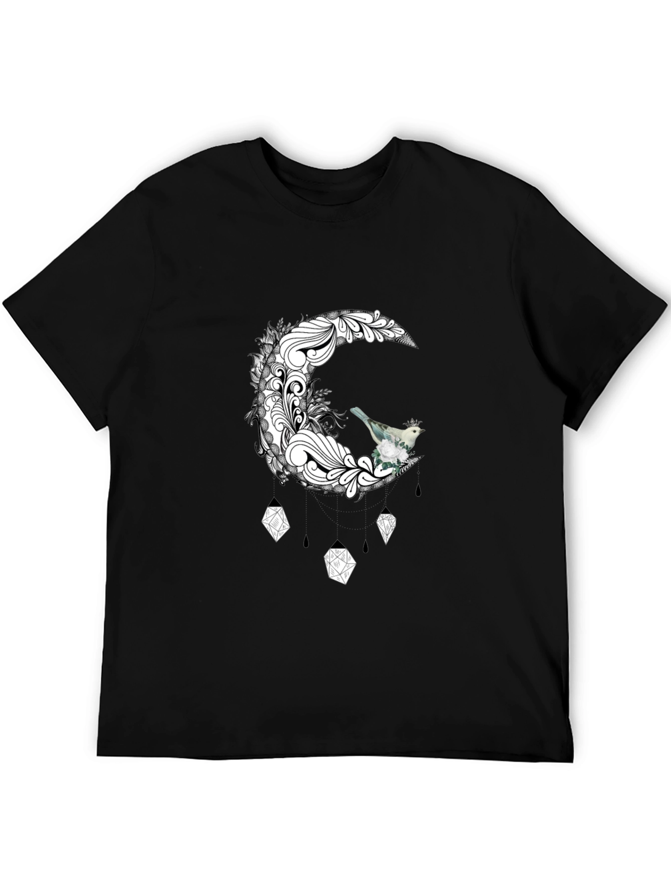 Black Black T-Shirt with Moon and Bird Graphic view 5