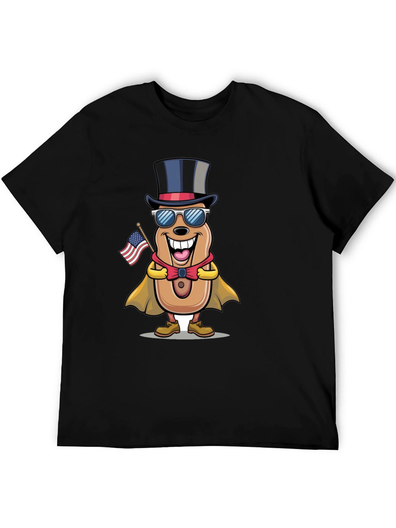 Black Patriotic Hot Dog Cartoon T-Shirt view 5