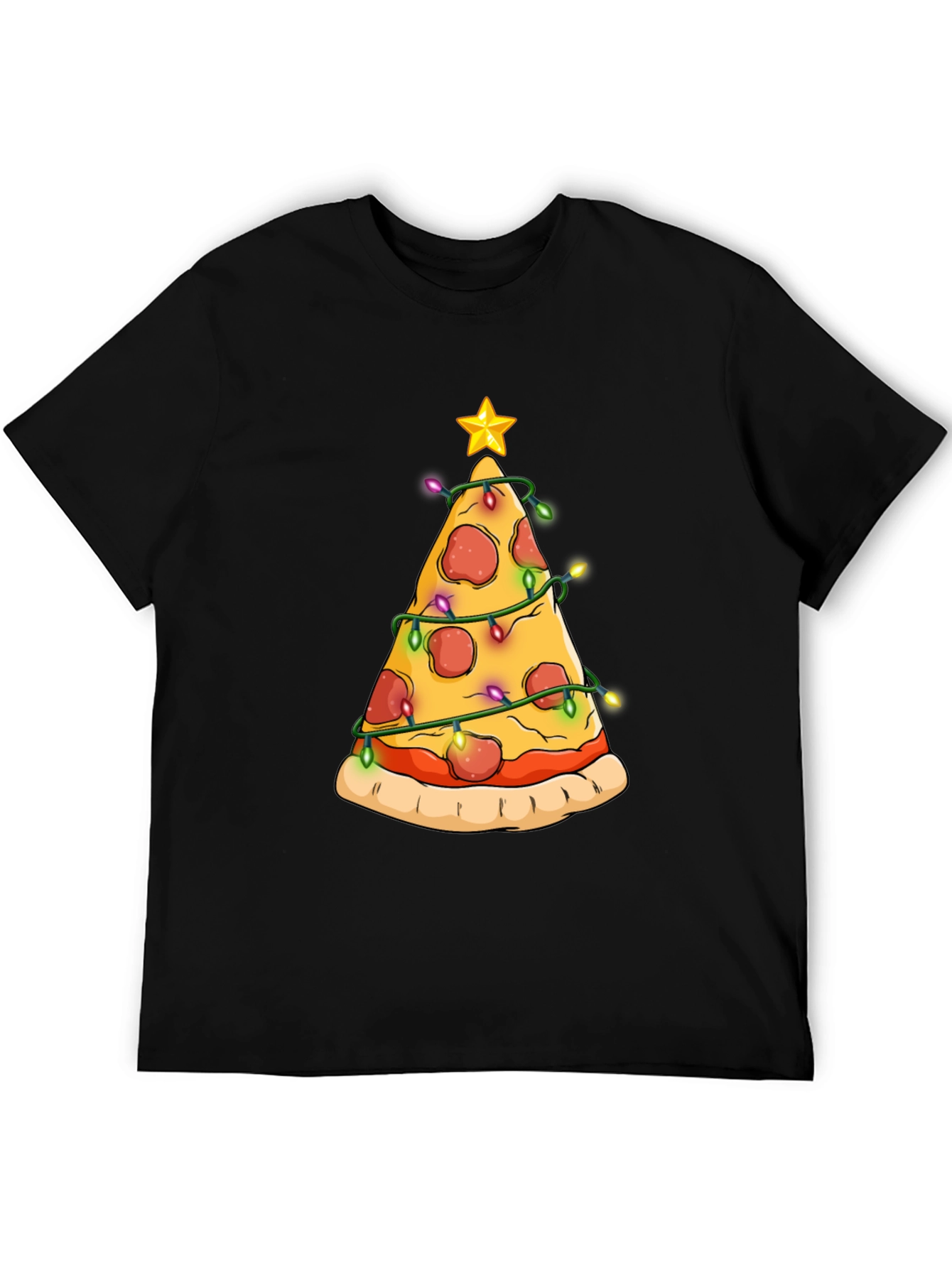 Black Pizza Christmas Tree T-Shirt view 5