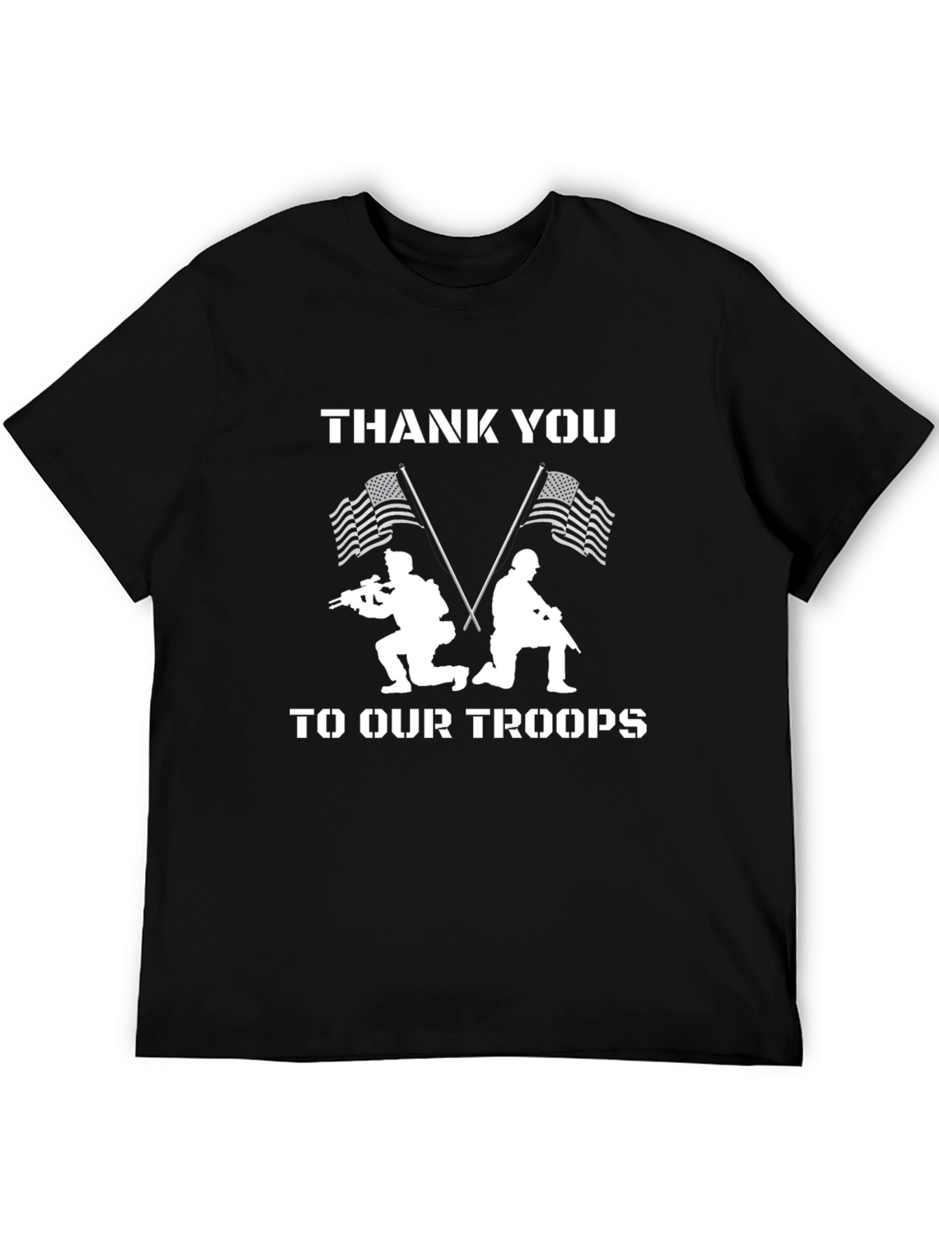 Black Thank You Troops Graphic Tee - Black Cotton Blend view 5