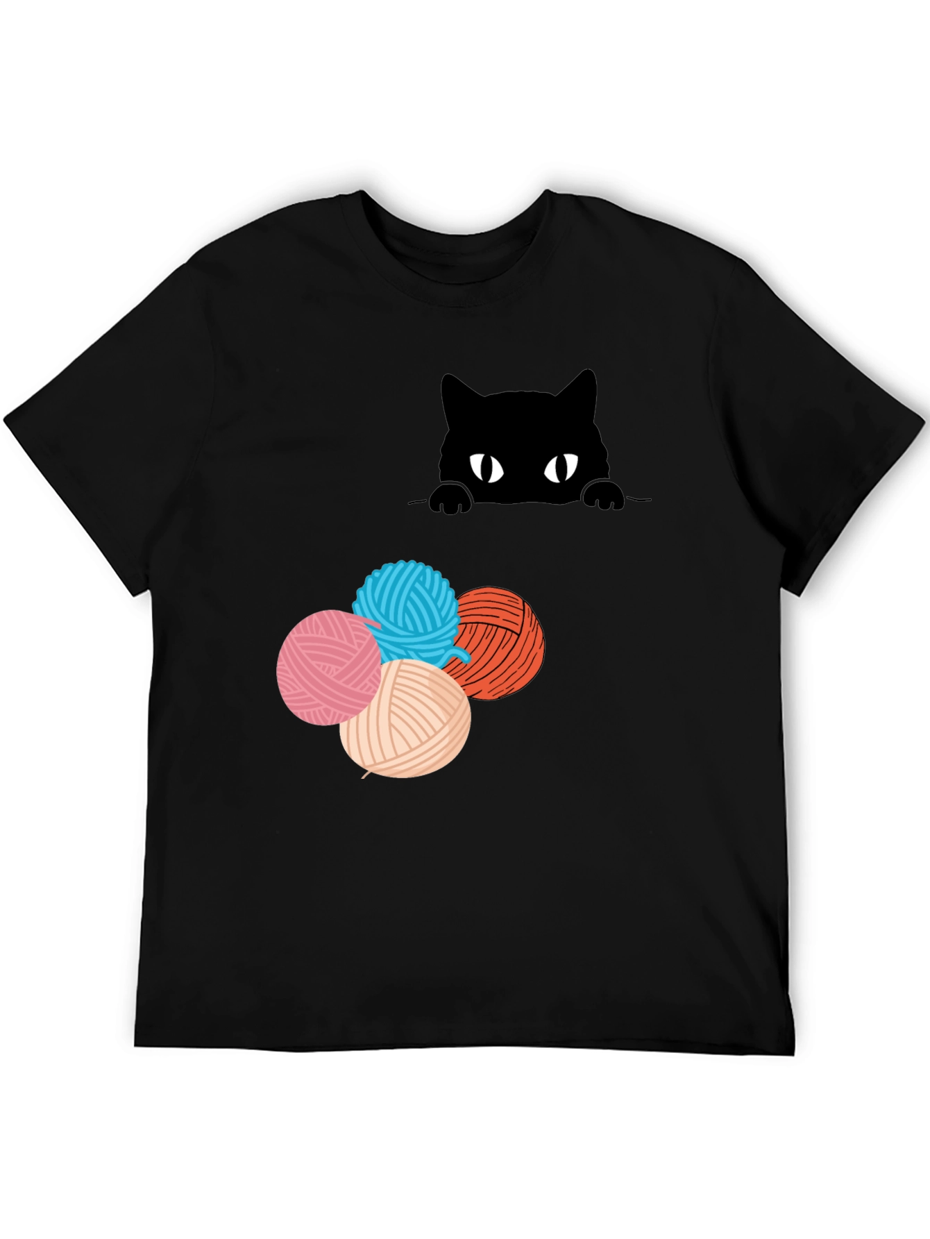 Black Cat Peek Yarn Ball T-Shirt view 5