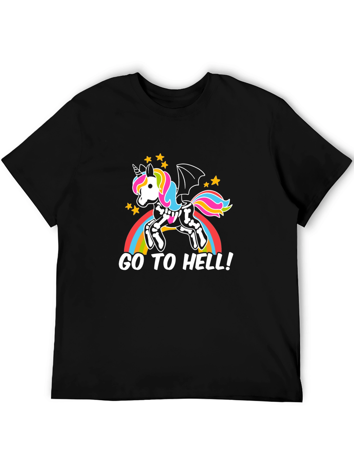 Black Unicorn Skeleton Rainbow Graphic Tee view 5