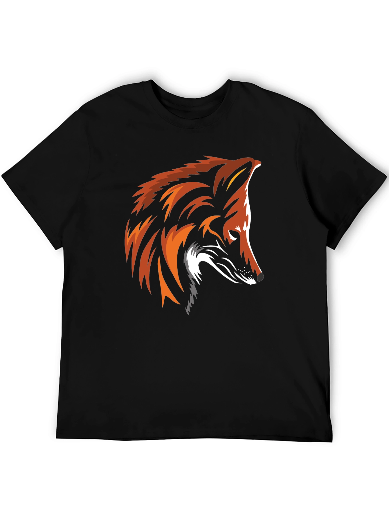 Black Cool Fox Graphic Print Black T-Shirt view 5