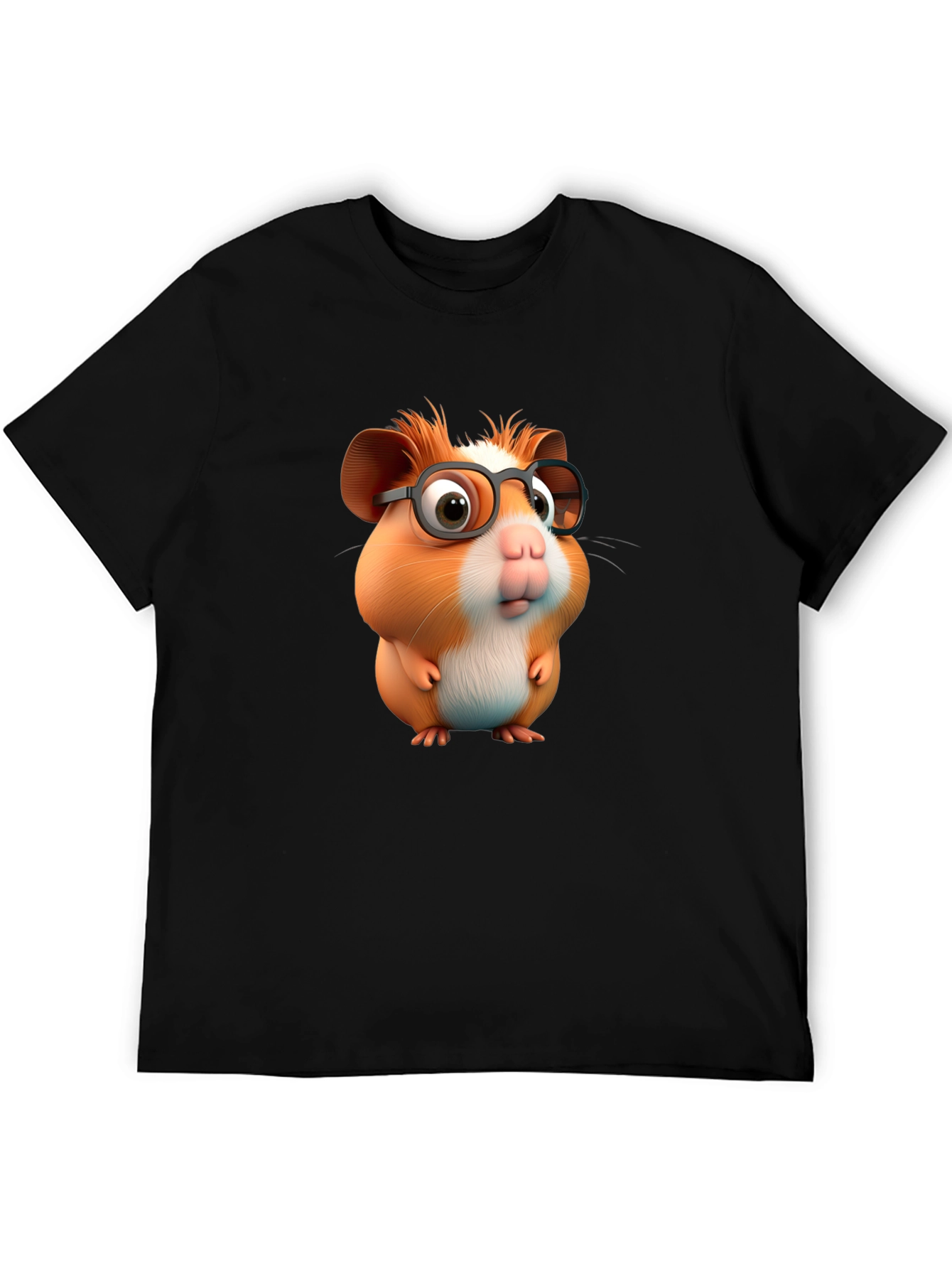 Black Cute Hamster with Glasses Graphic Tee view 5