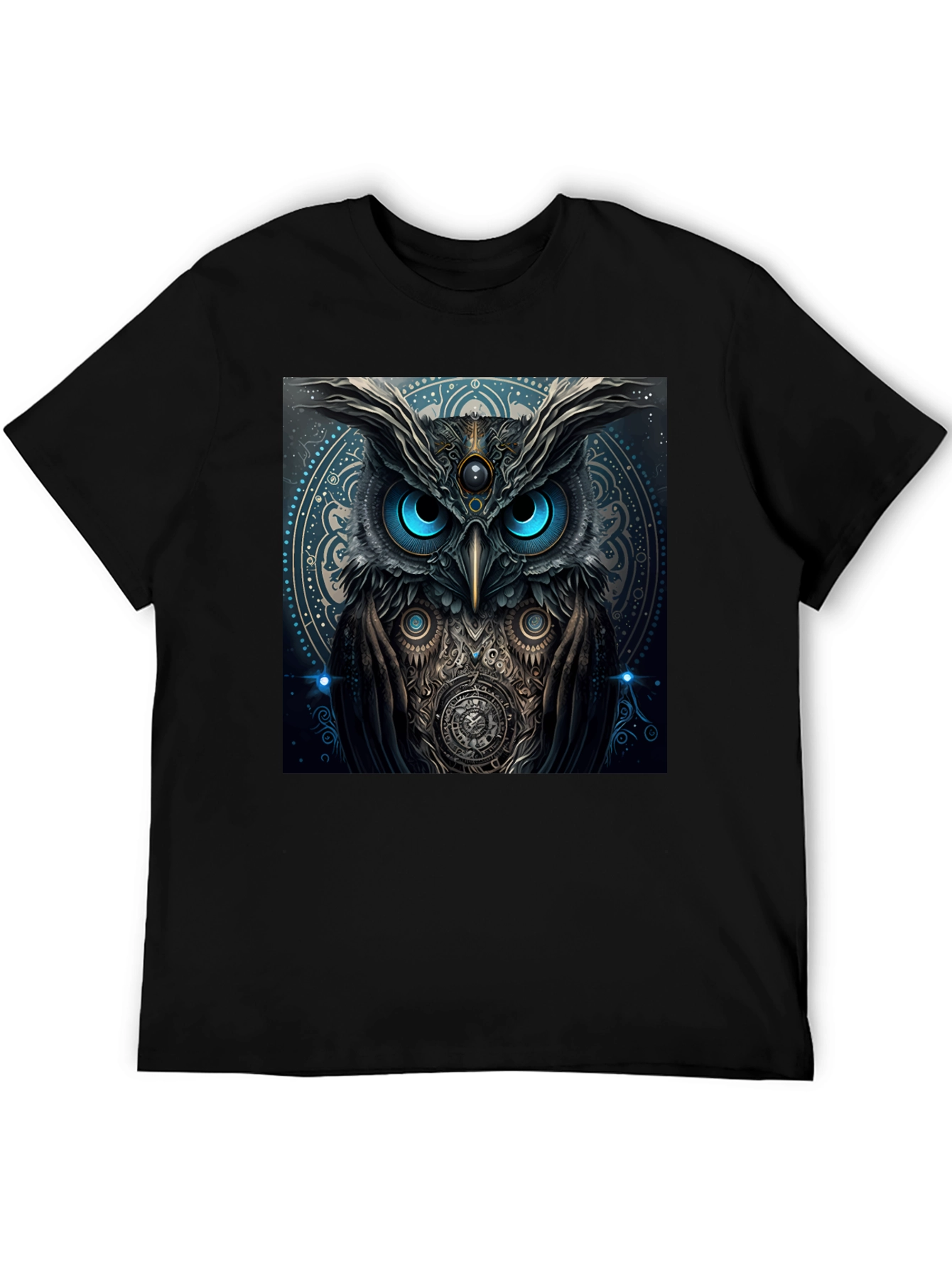 Black Mystic Owl Graphic Tee - Black Cotton Blend view 5