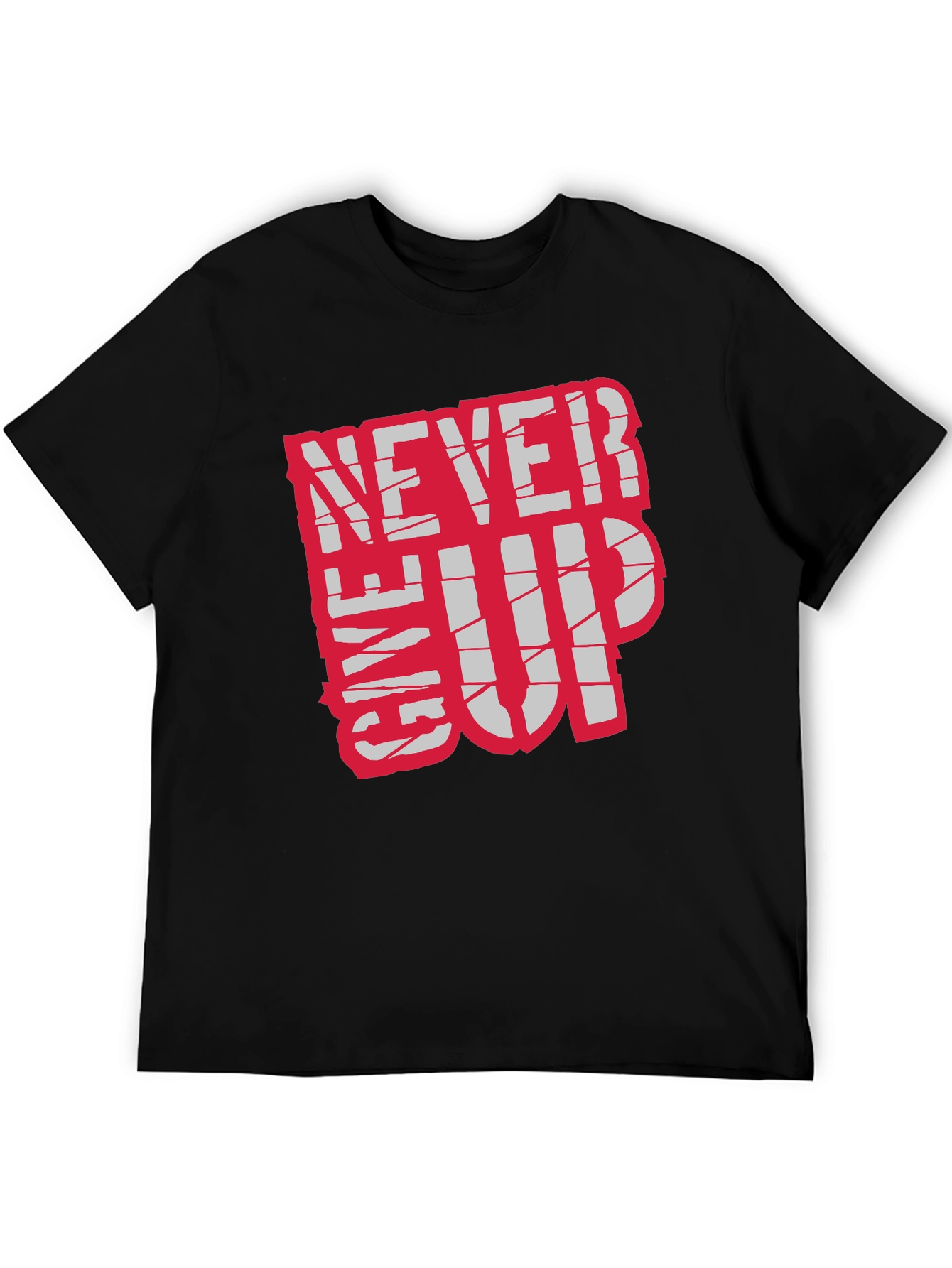 Black Motivational 'Never Give Up' Black T-Shirt view 5