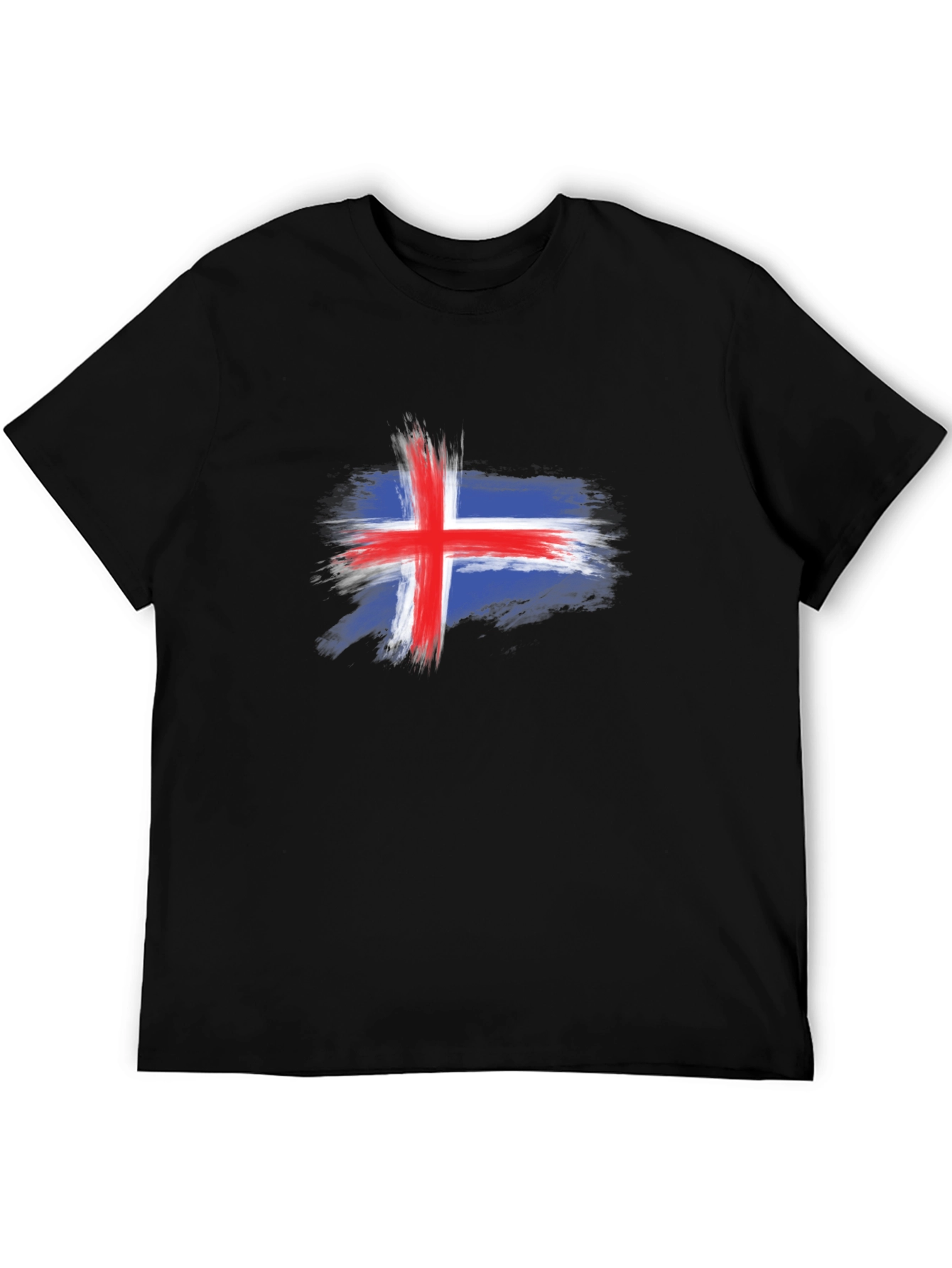 Black Iceland Flag Brush Stroke Men's Black T-Shirt view 5