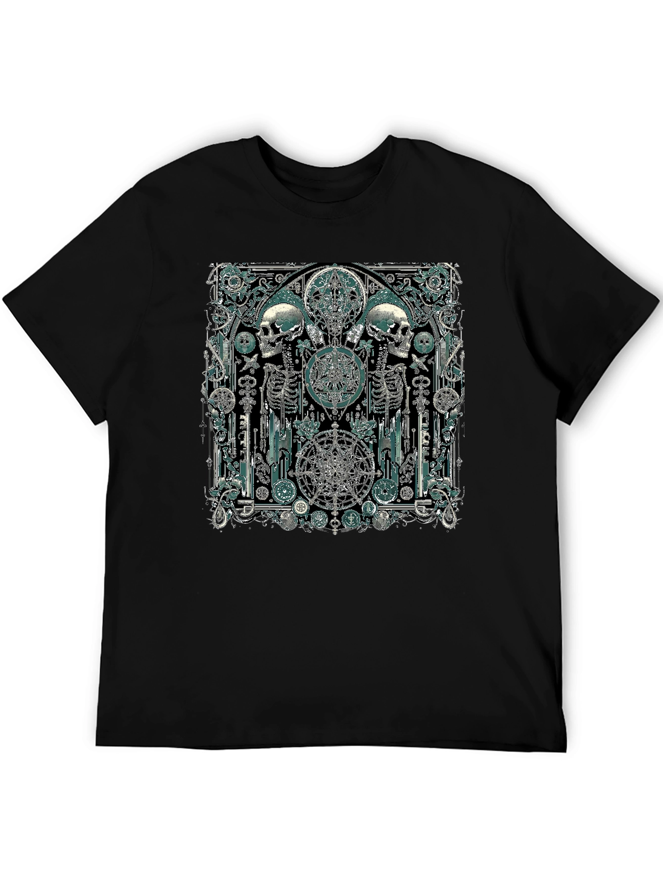 Black Skull & Skeleton Gothic Graphic T-Shirt view 5