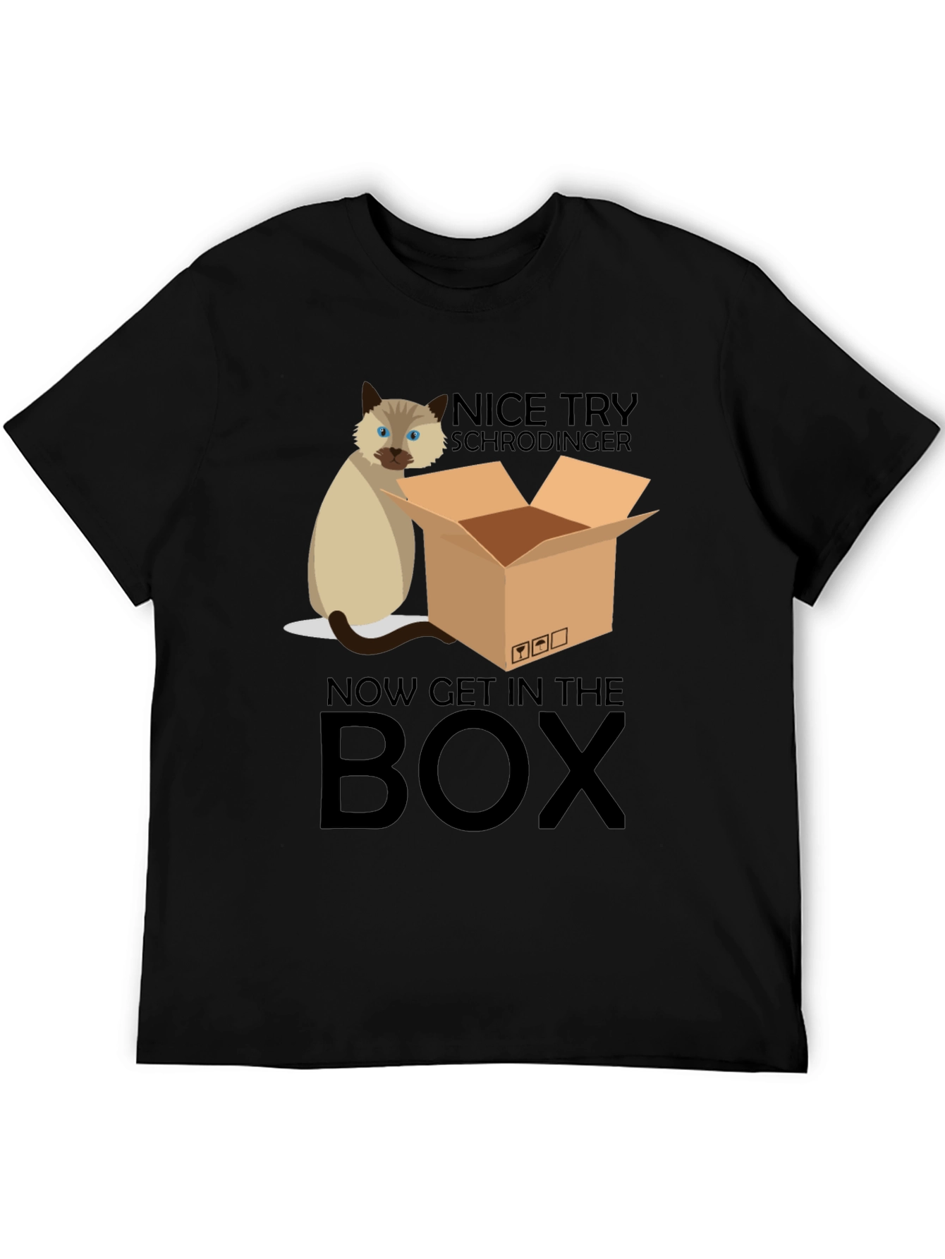 Black Schrödinger Cat T-Shirt: Now Get In The Box view 5