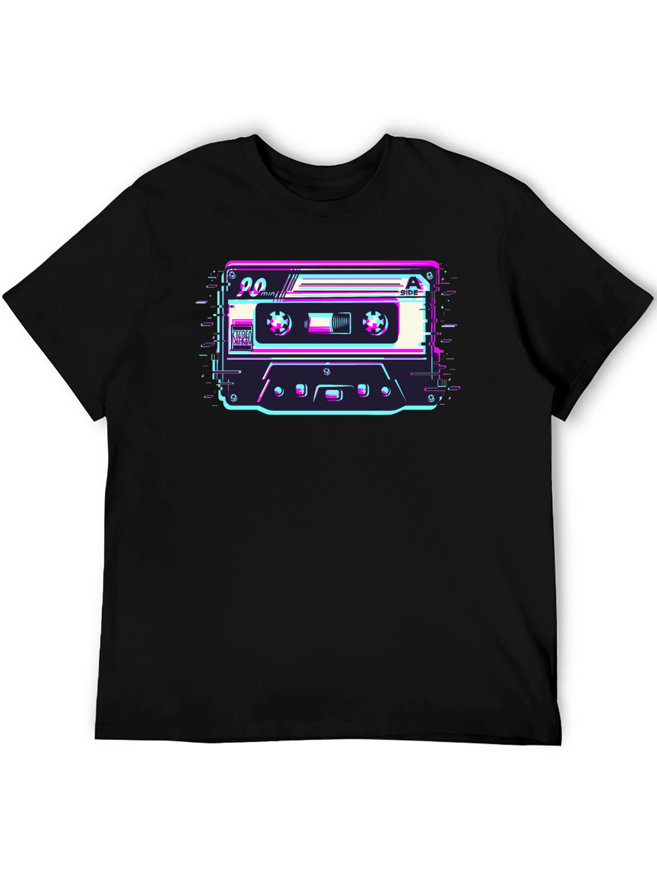 Black Retro Cassette Glitch T-Shirt - Classic 90's Style view 5