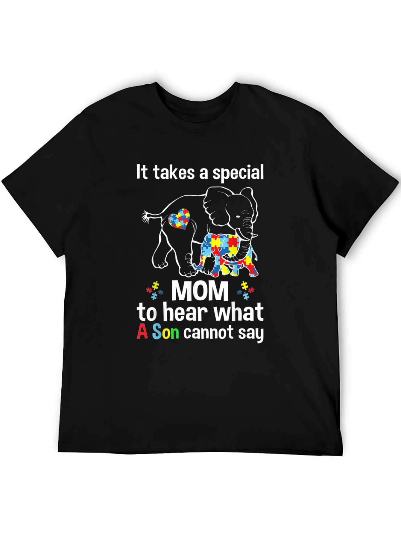 Black Autism Awareness T-Shirt: Special Mom Elephant Design view 5
