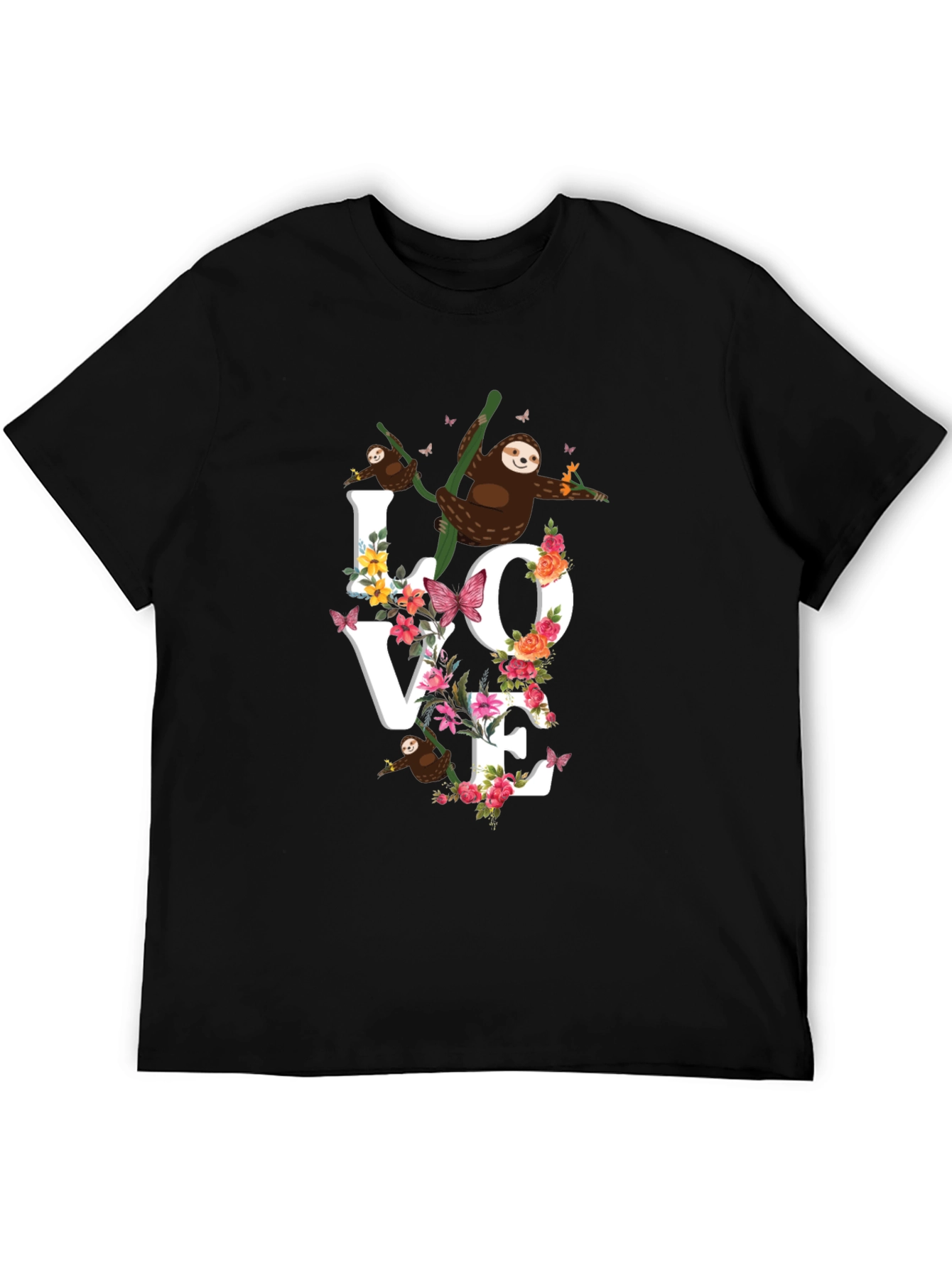 Black Sloth Love Floral Graphic T-Shirt view 5
