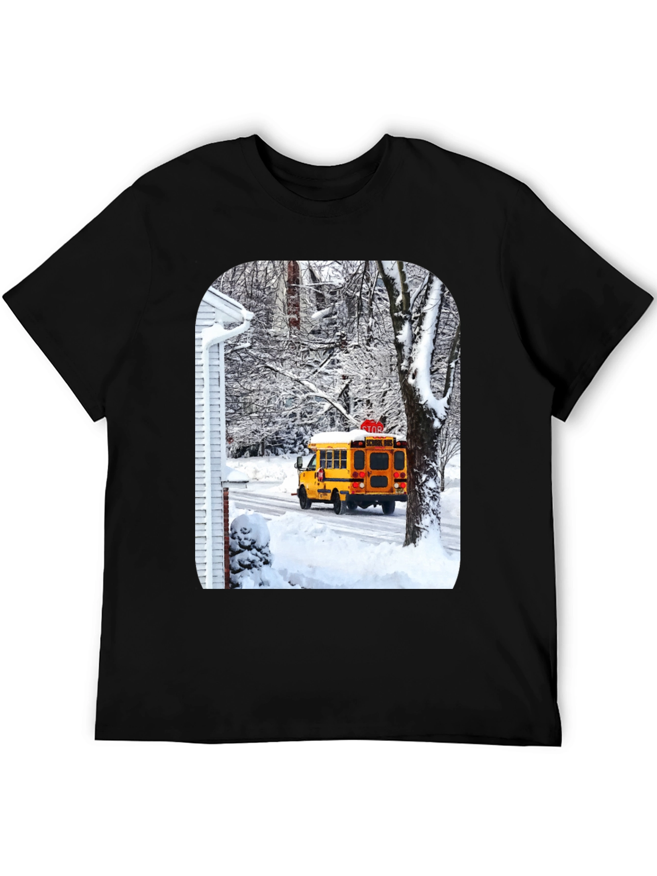 Black Winter School Bus T-Shirt view 5