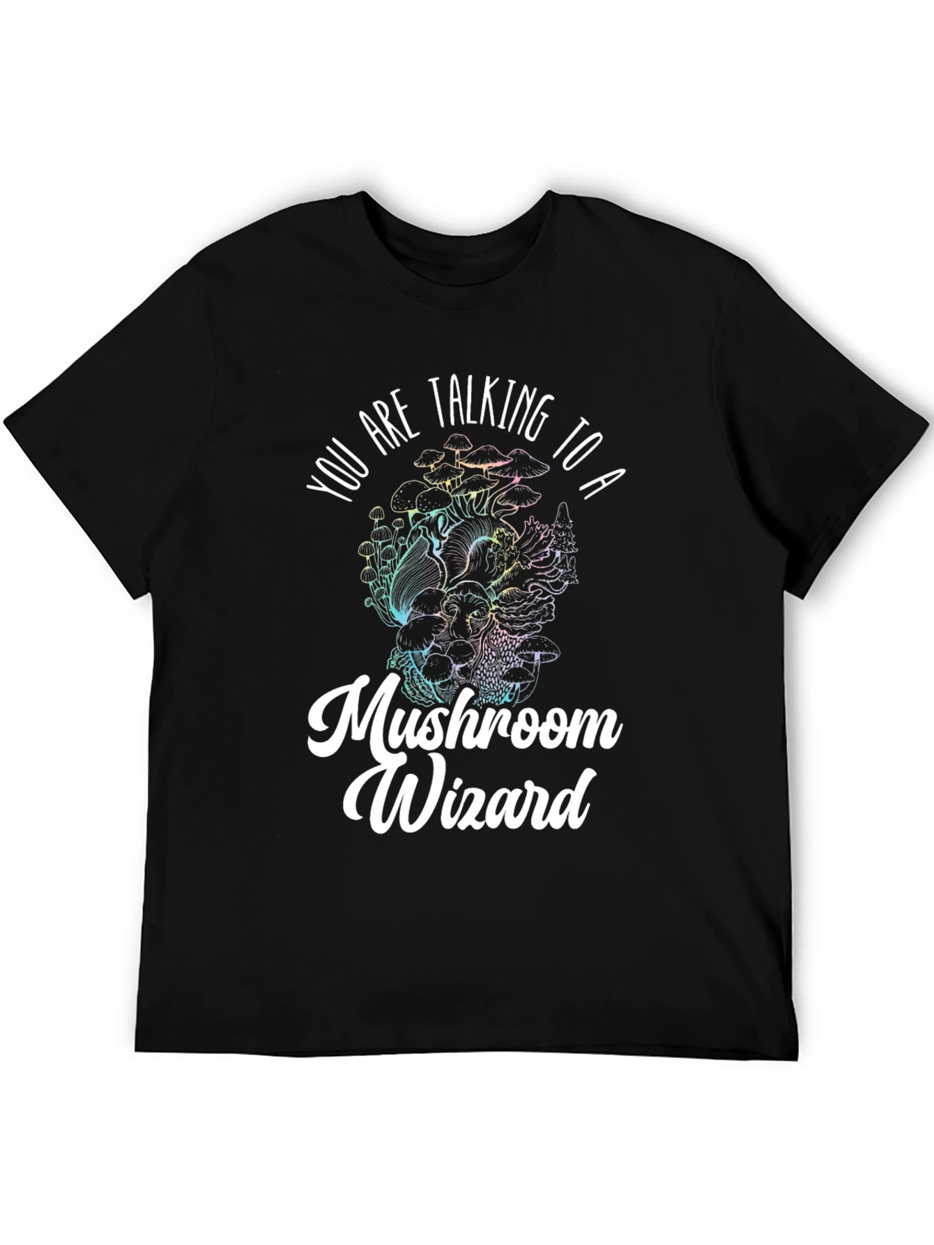 Black Mushroom Wizard Graphic Tee - Black Novelty T-Shirt view 5