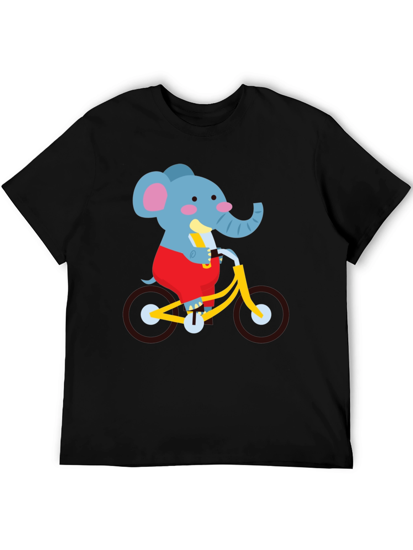 Black Elephant on Bike Graphic Tee - Fun Cartoon Shirt view 5