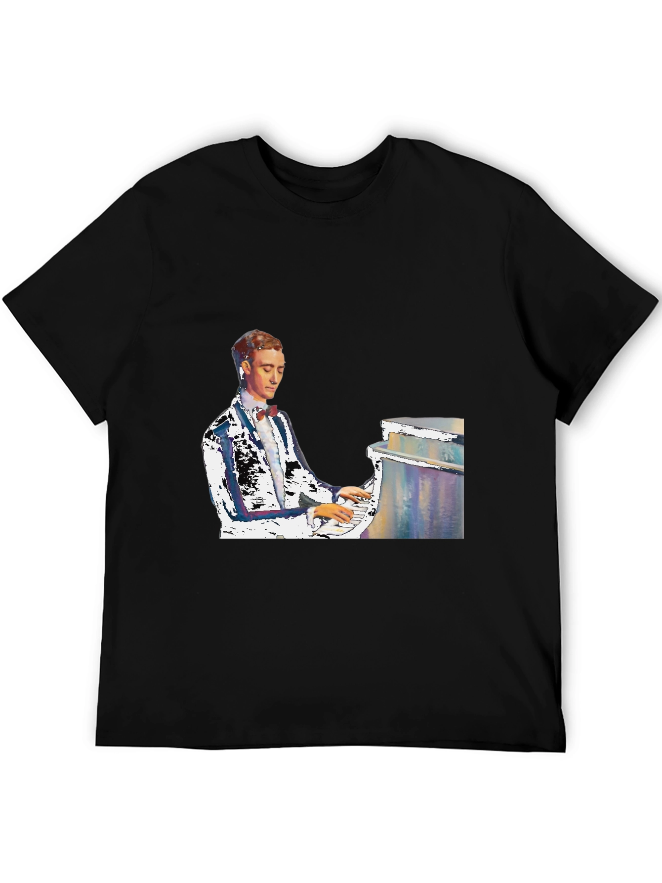 Black Piano Man Graphic Tee - Black Cotton T-Shirt view 5