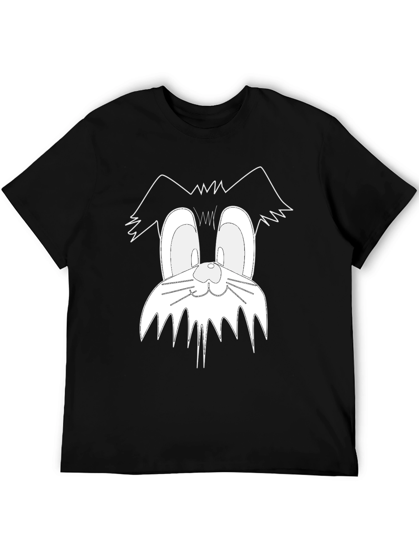 Black Cartoon Cat Face Graphic Tee - Black view 5